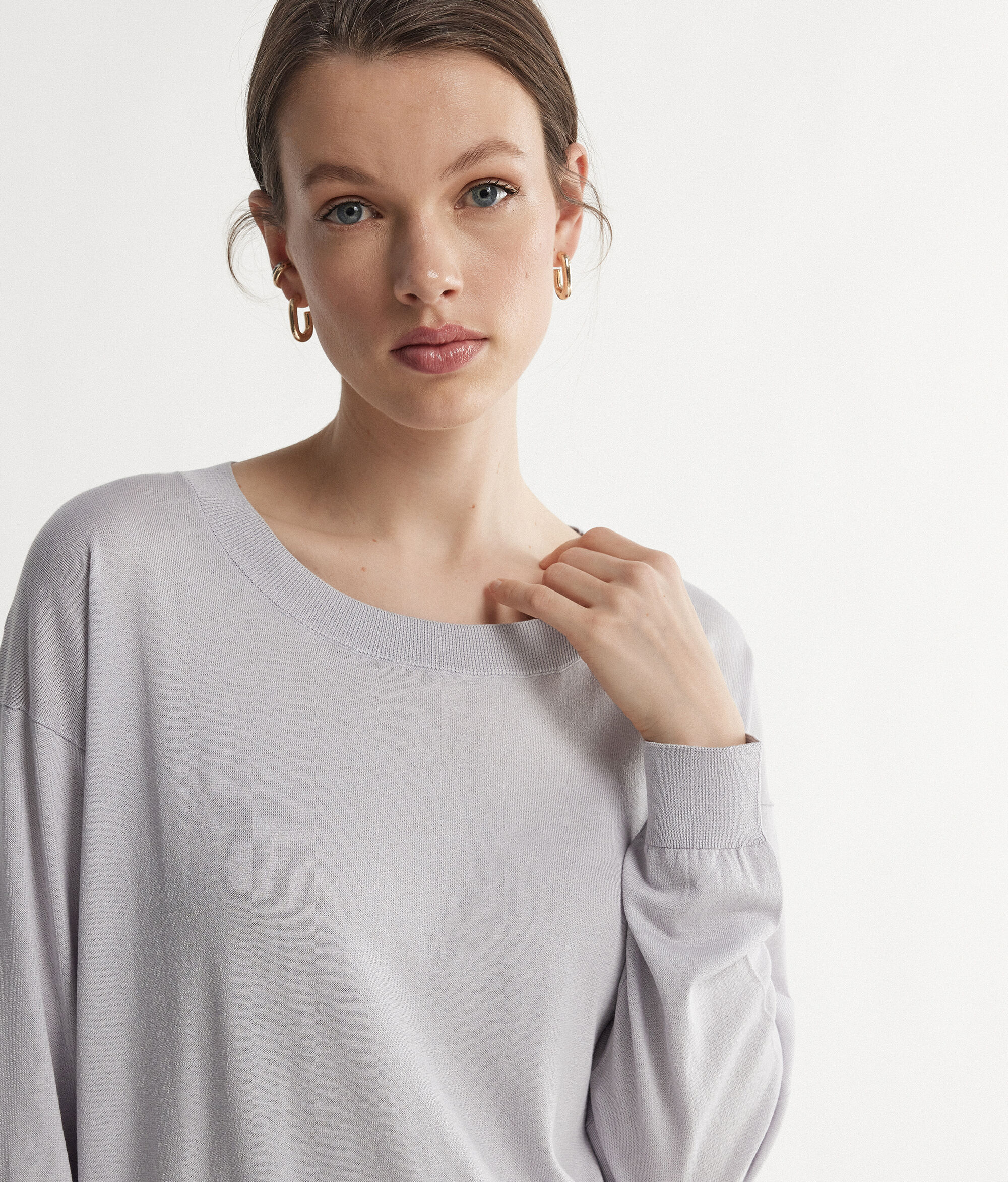 Jersey con cuello redondo de seda y algodón