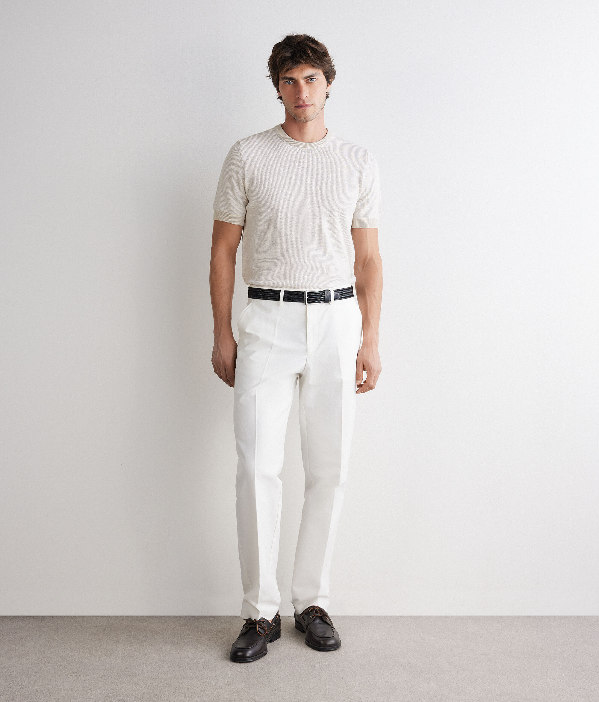 Waffle stitch cotton T-shirt