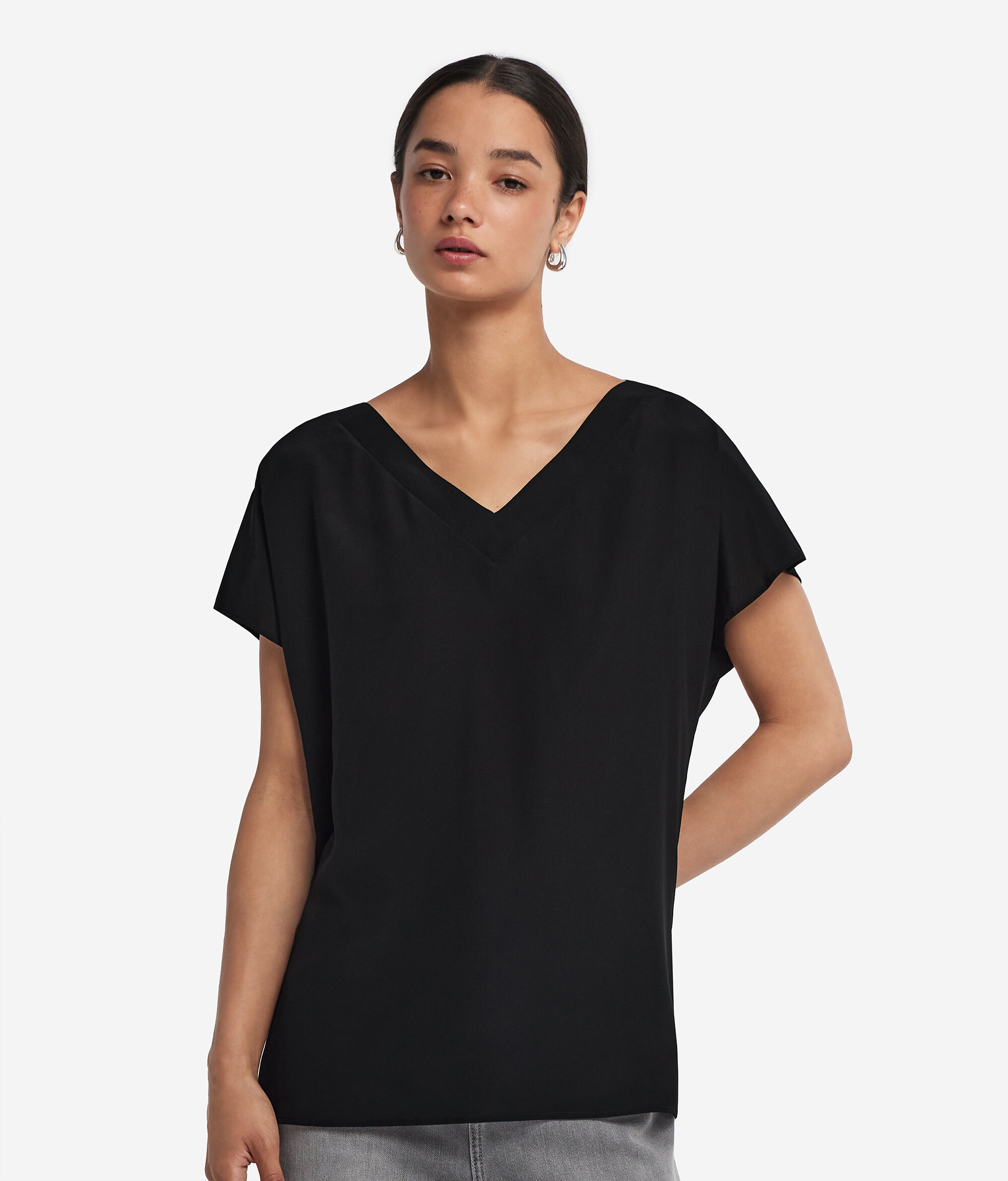 T-Shirt Seide V-Ausschnitt Kimonoärmel