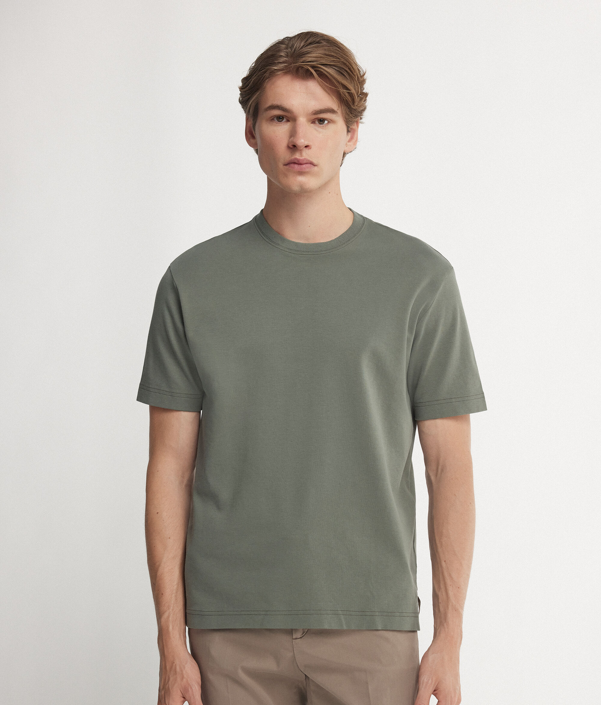 Camiseta con cuello redondo de punto de algodón