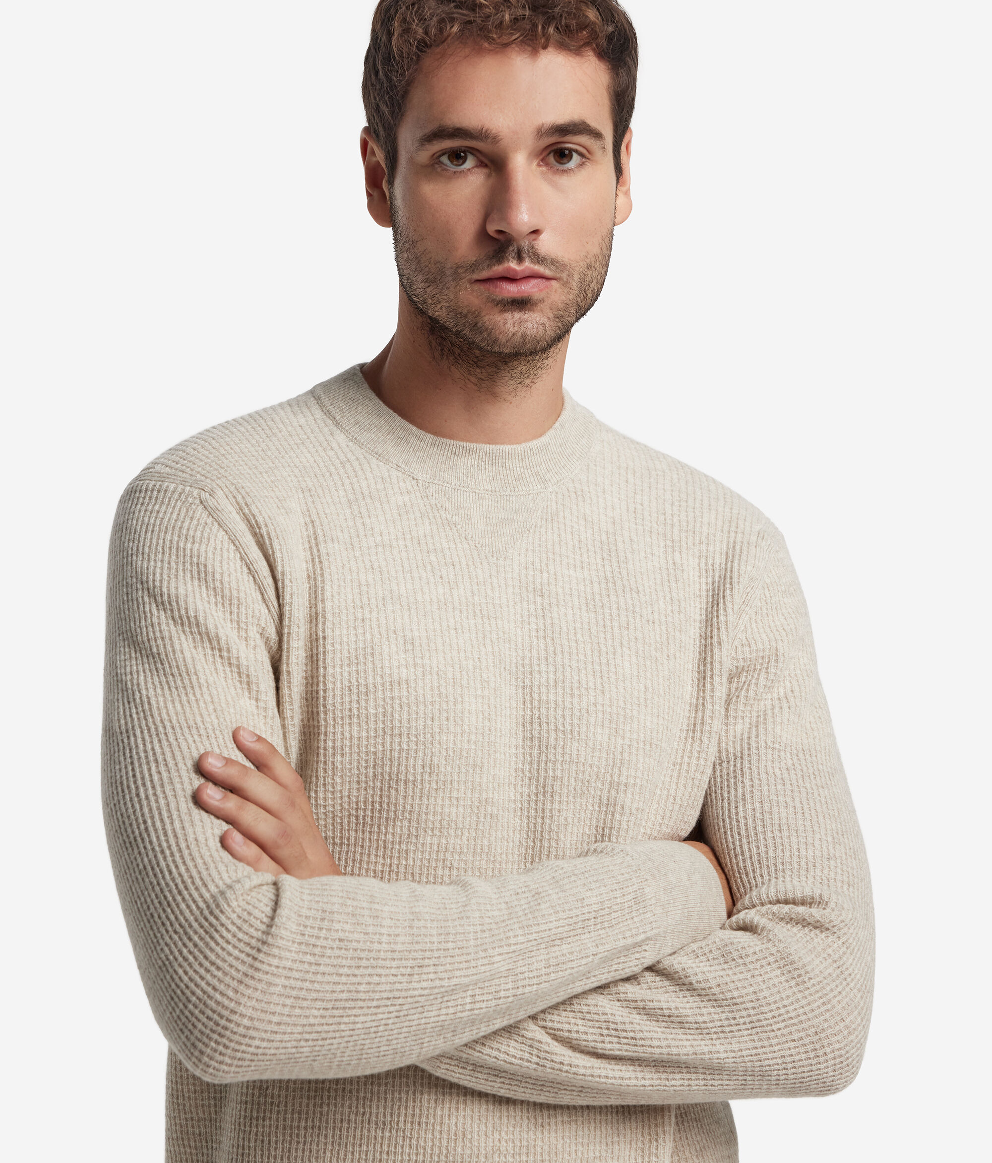 Ultrasoft Cashmere waffle-knit round neck jumper