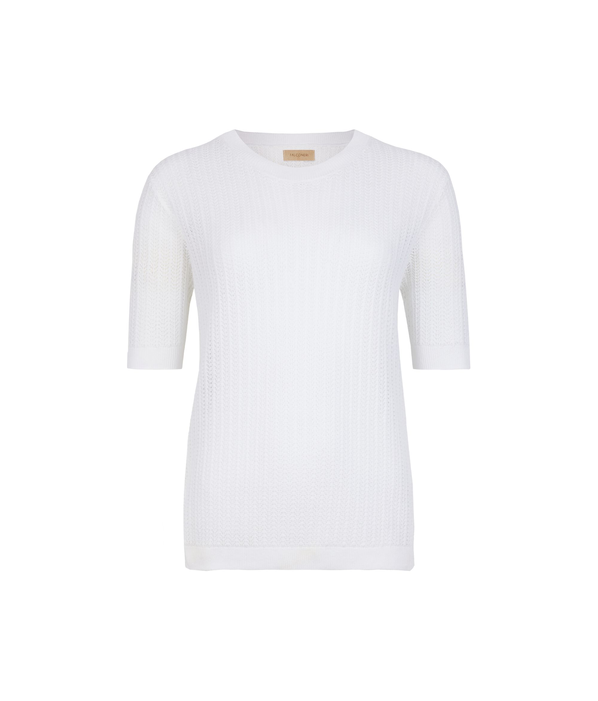 Crew Neck with Ribbed Pointelle in Cotton