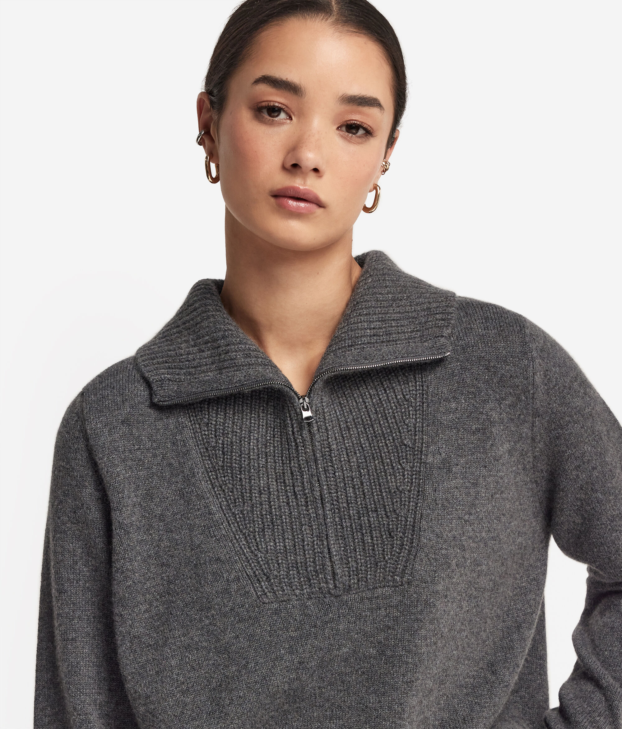 Ultrasoft Cashmere High-Neck Collar Jersey with Zip