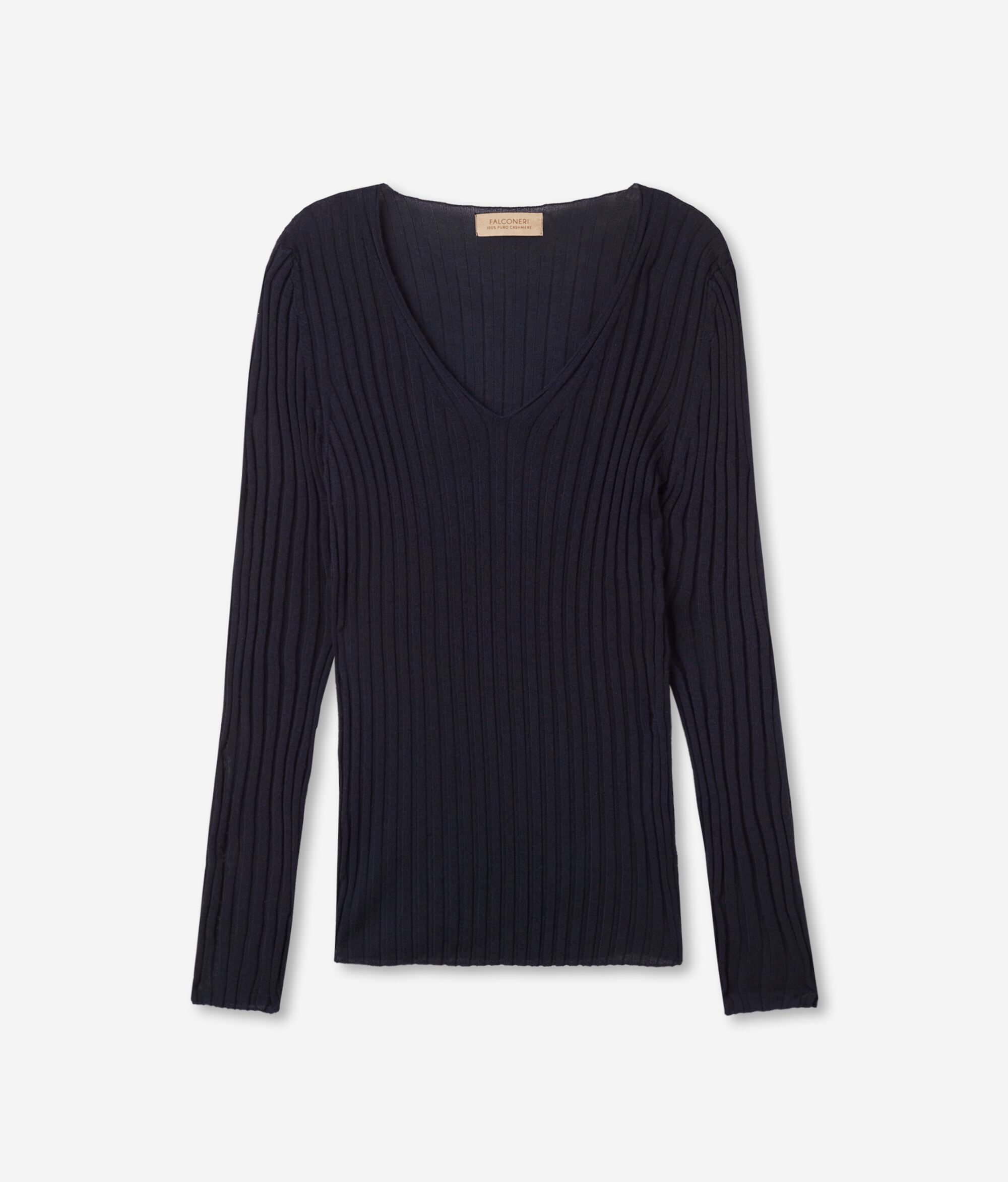 Maglia Scollo a V in Cashmere Ultrafine a costine