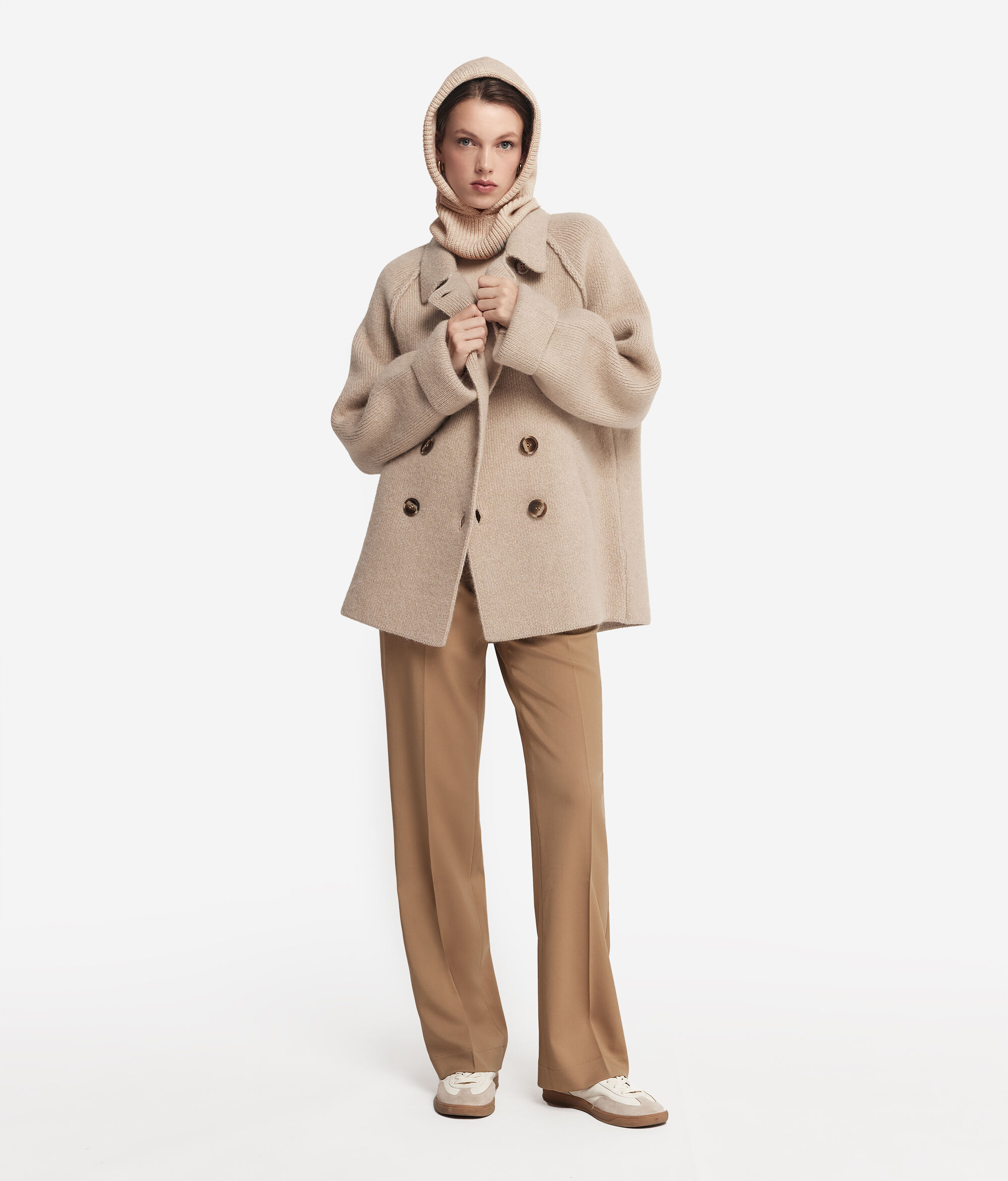 Двубортное пальто из шерсти альпака