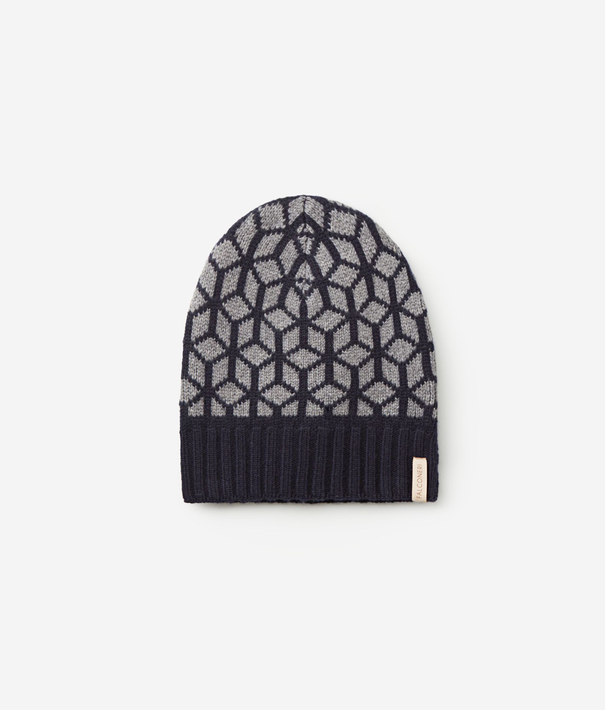 Jacquard Cashmere Hat with Optical Motif