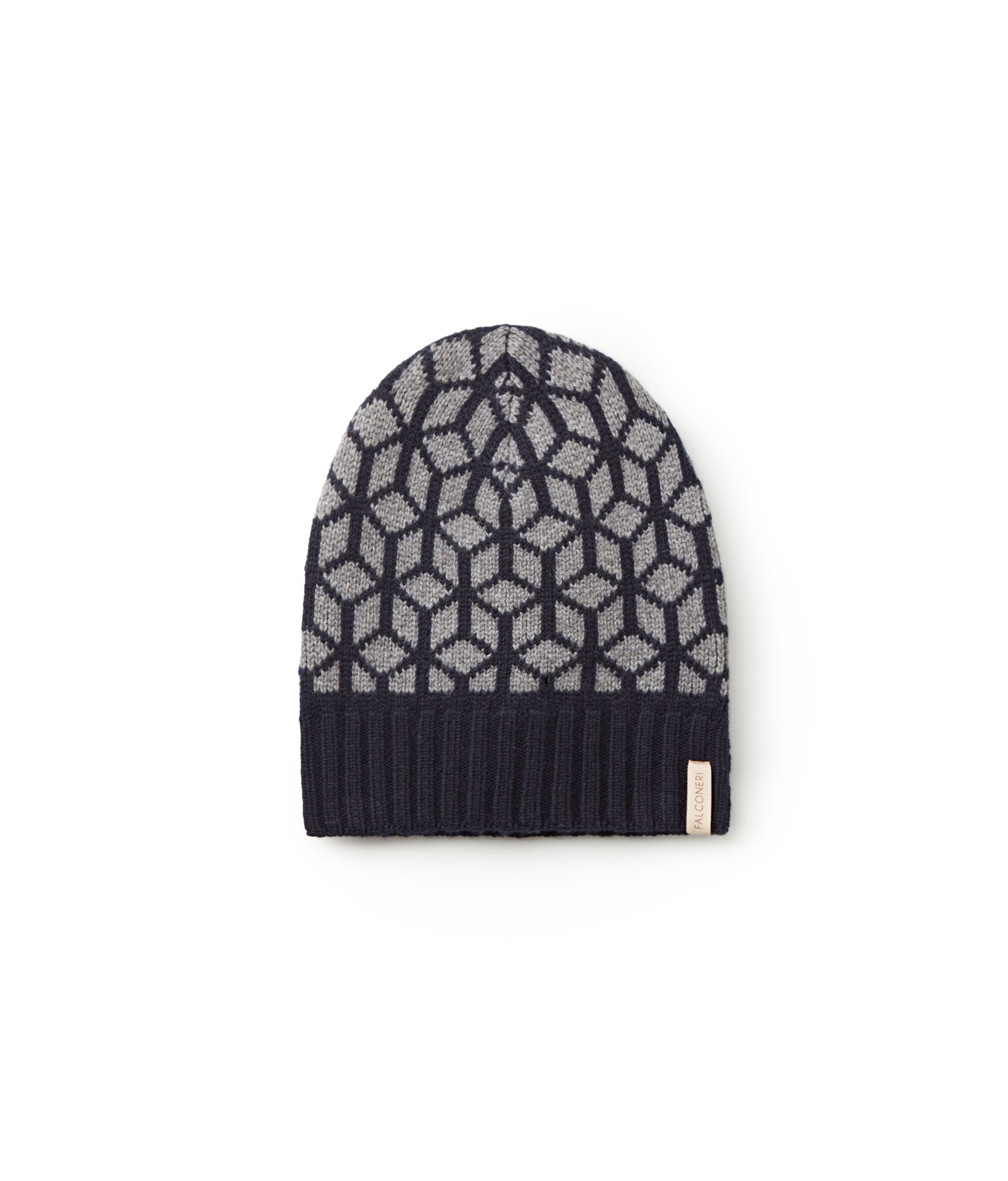 Jacquard Cashmere Hat with Optical Motif