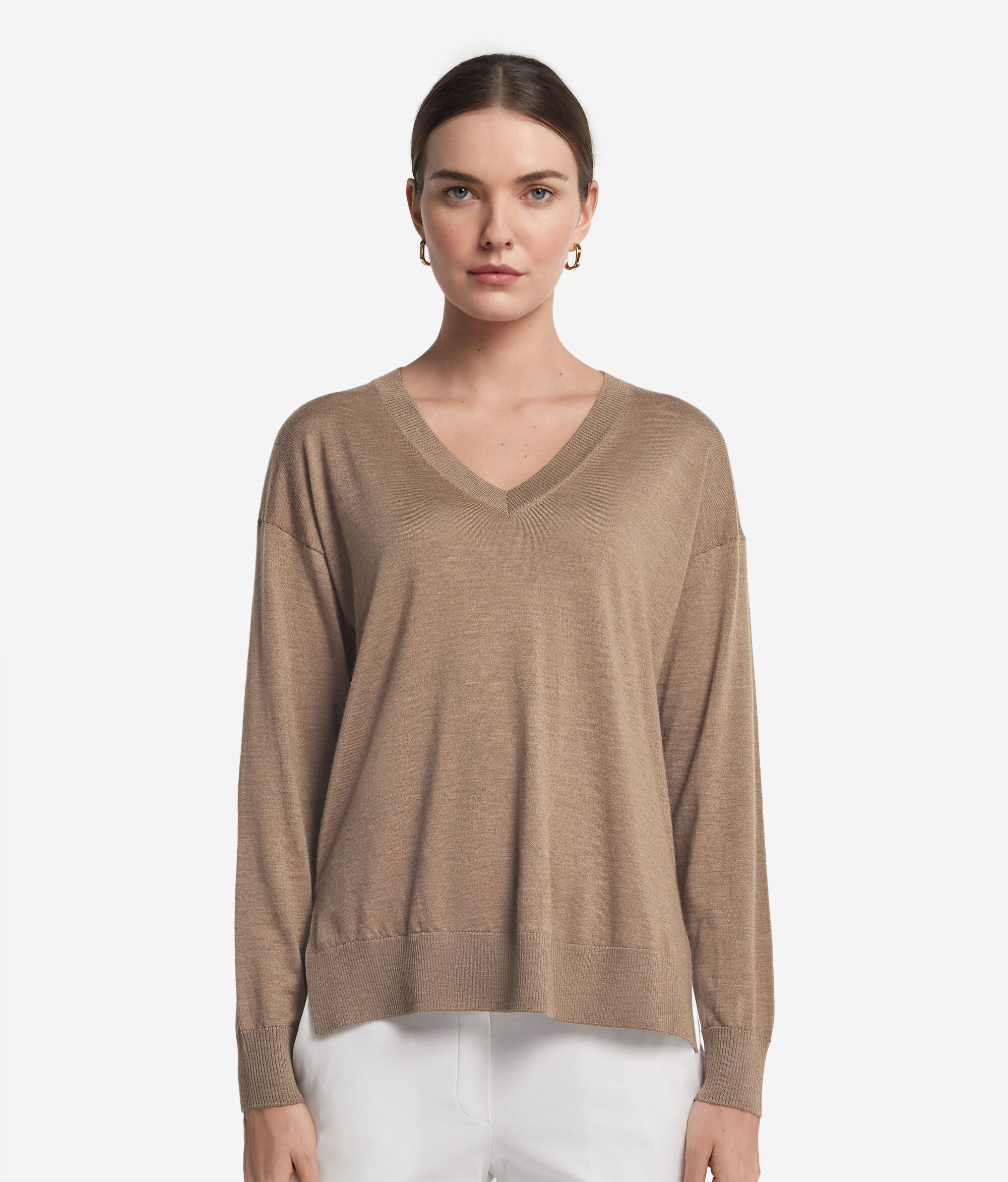 V-Neck Cashmere Jumper with Slits