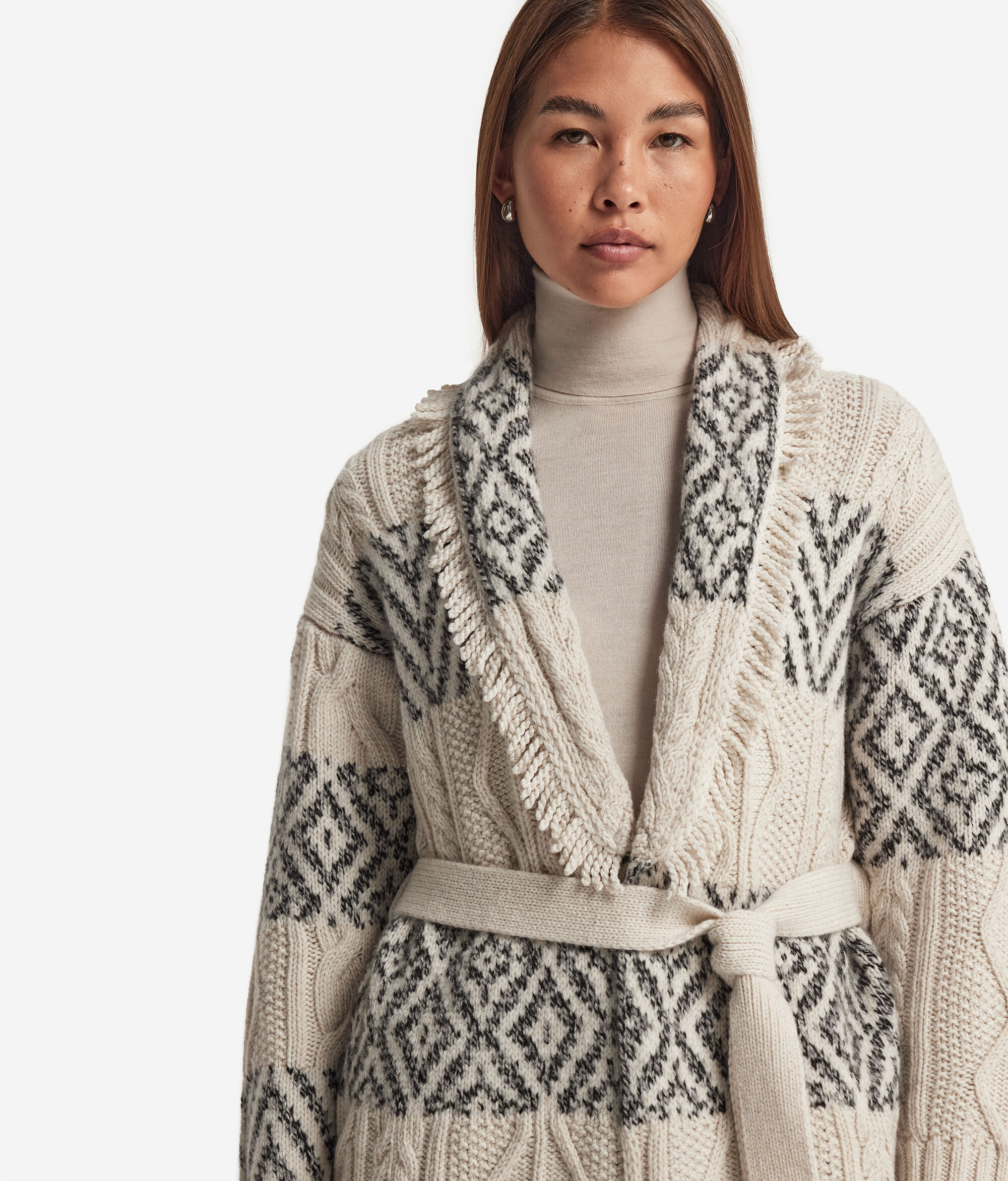 Cardigan mit Zopfmuster und Jacquardverarbeitung aus Kaschmir Ultrasoft