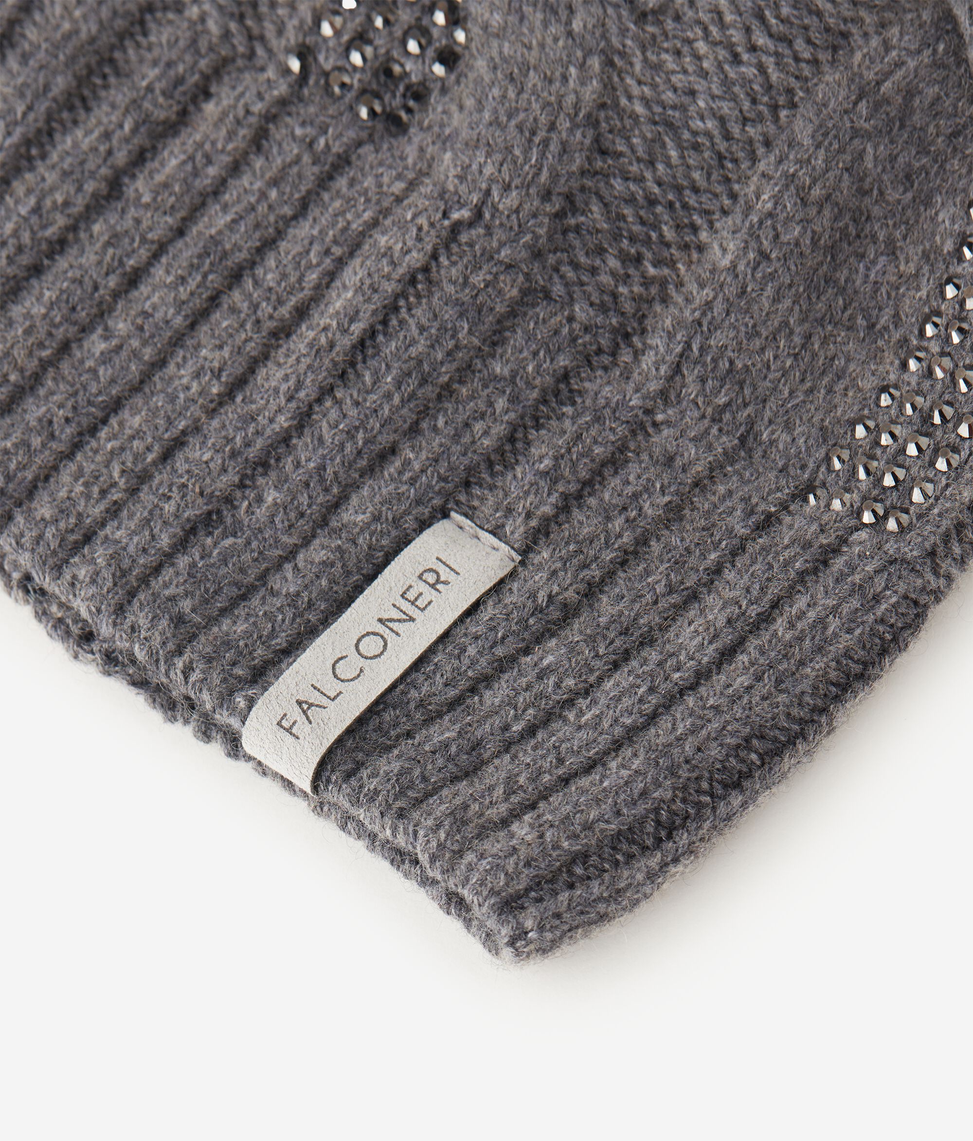 Ultrasoft Cashmere hat with cable knit and rhinestones