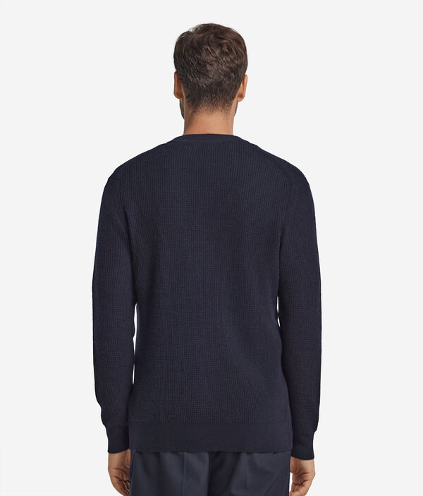 Джемпер с круглым вырезом горловины вафельной вязки из ультрамягкого кашемира