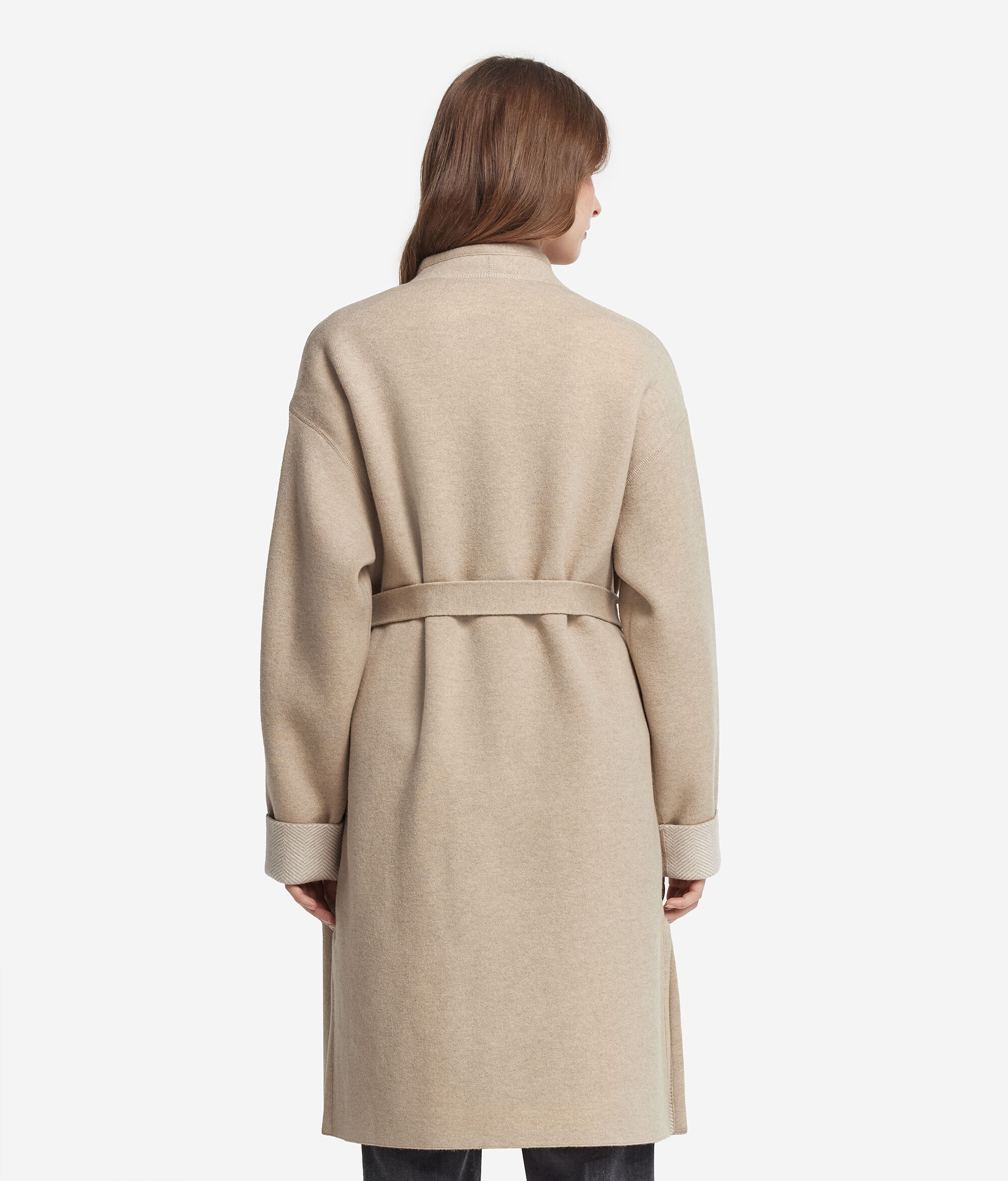 Abrigo reversible de cashmere efecto espiguilla