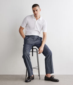 Polo punto mosso in cotone e lino - WHITE