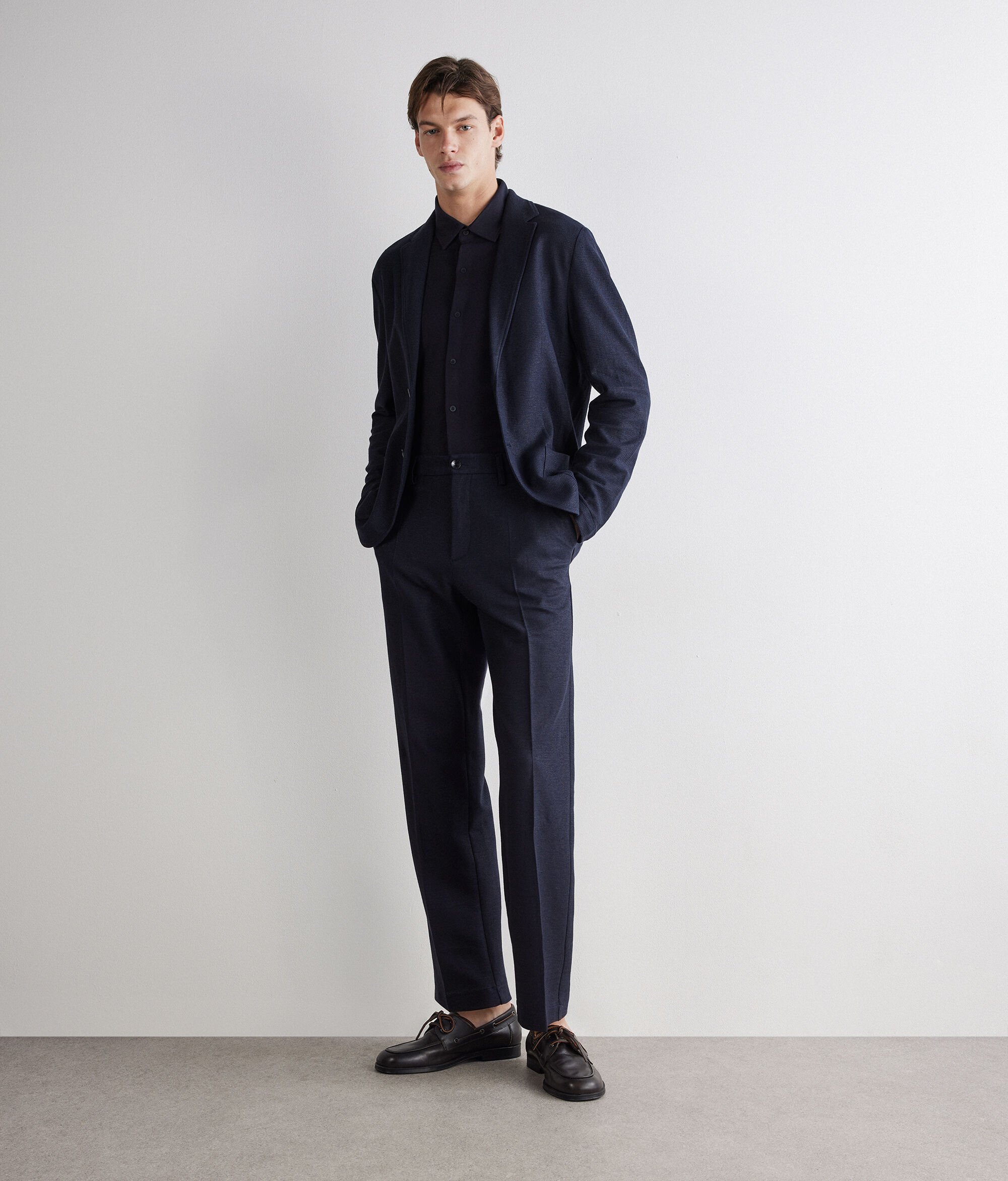 Linen-cotton blend waffle fabric pants