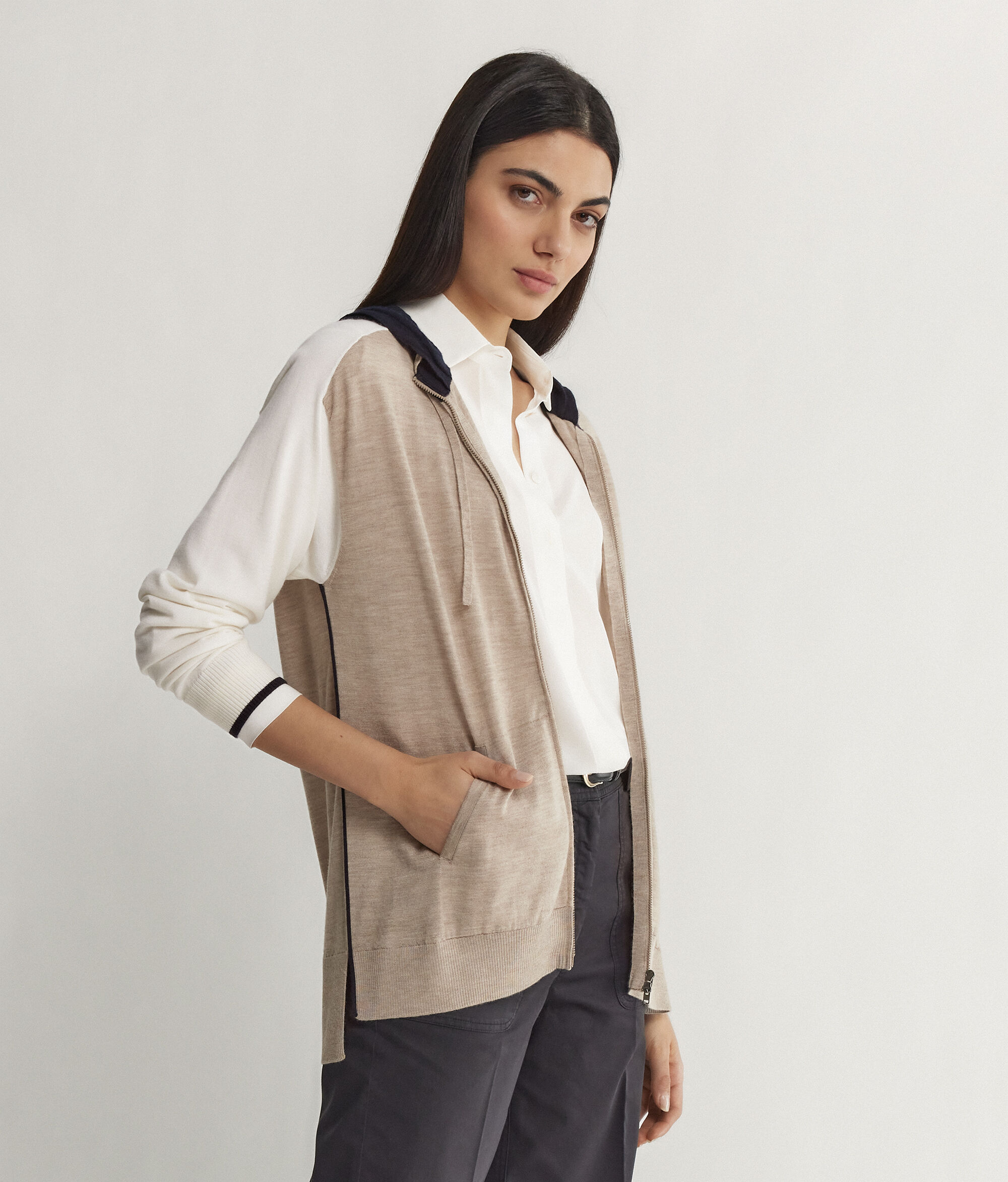 Felpa Zip Cashmere Color Block