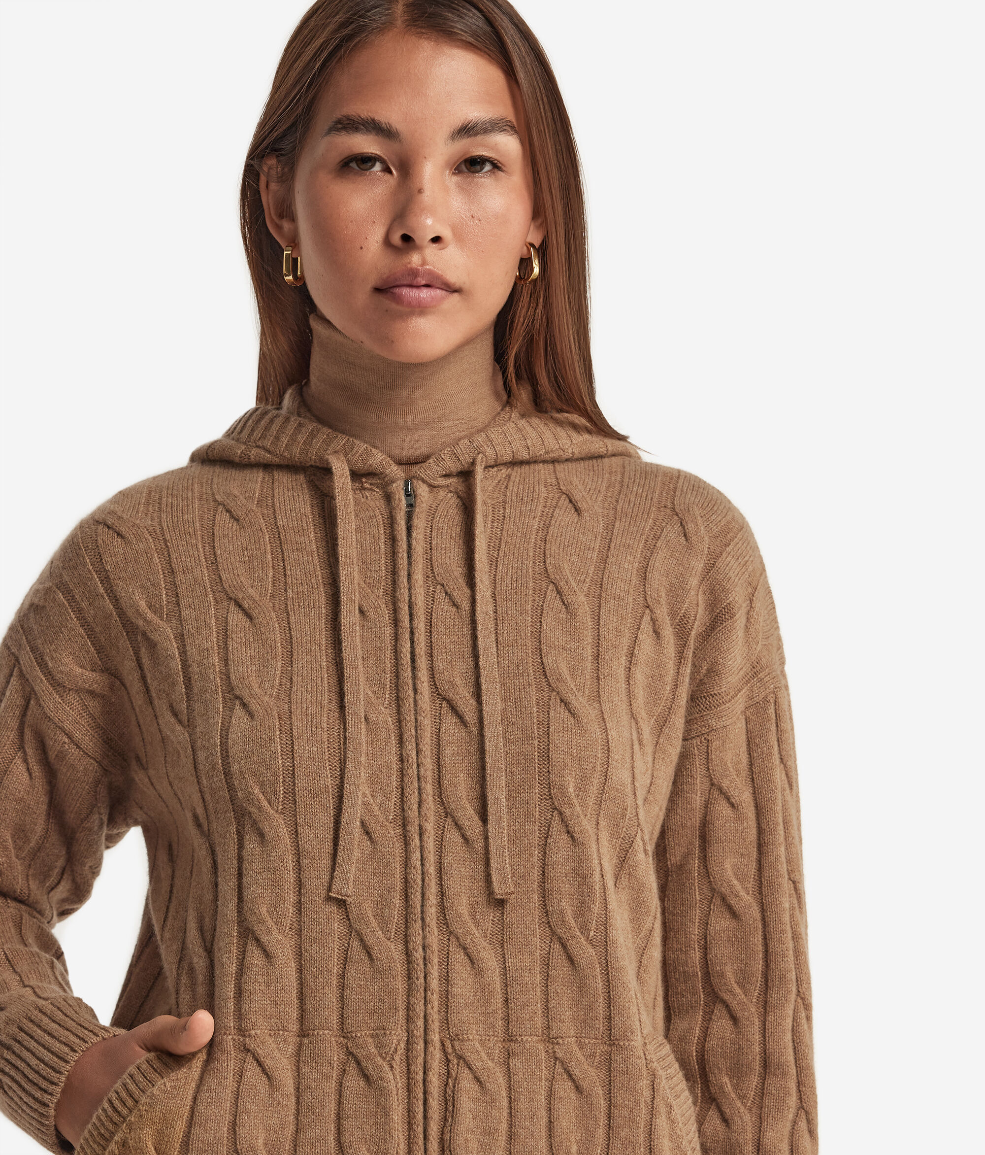 Sweatshirt mit Reißverschluss und Zopfmuster aus Kaschmir Ultrasoft