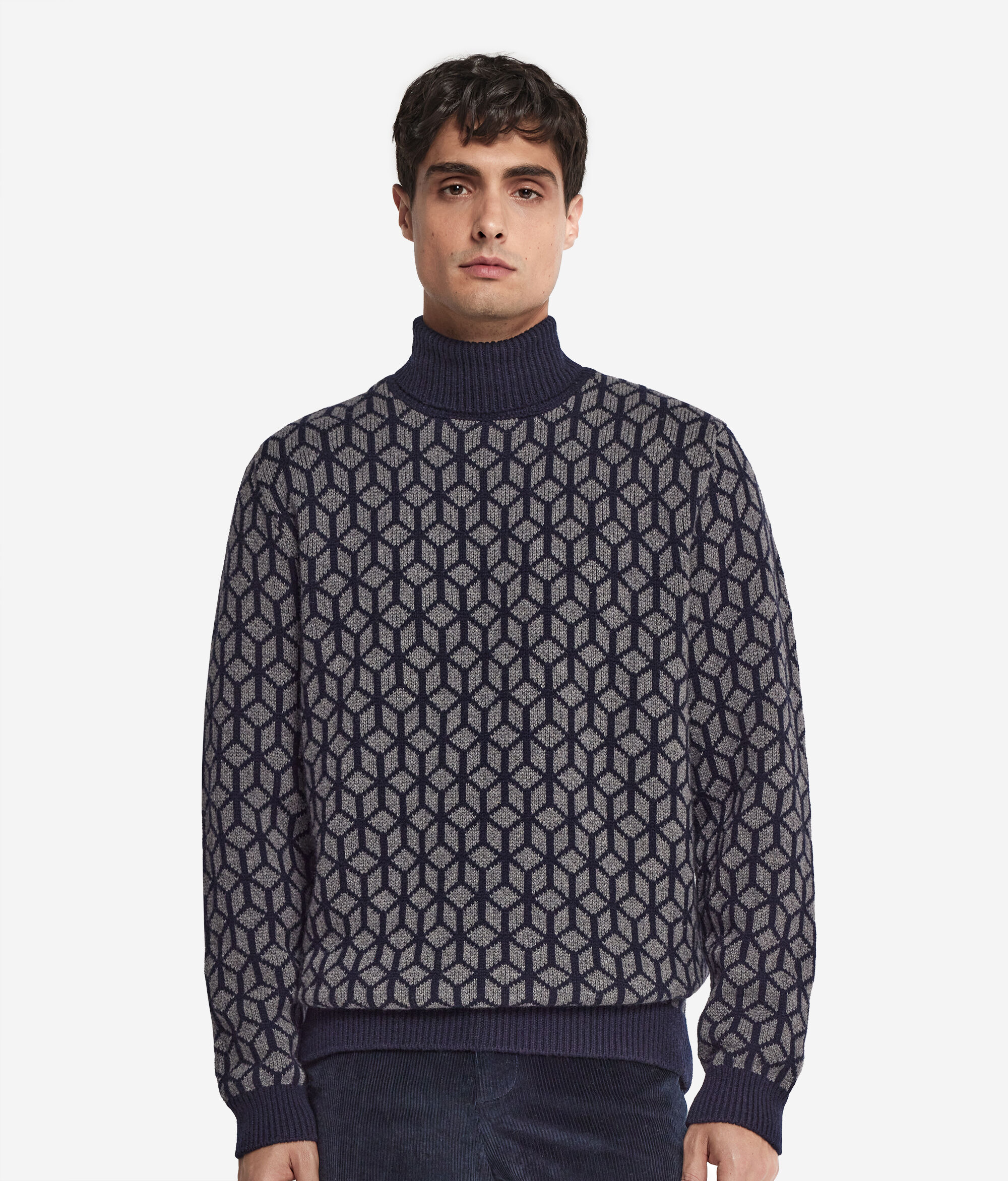 Rollkragenpullover aus Kaschmirjacquard mit optischem Motiv