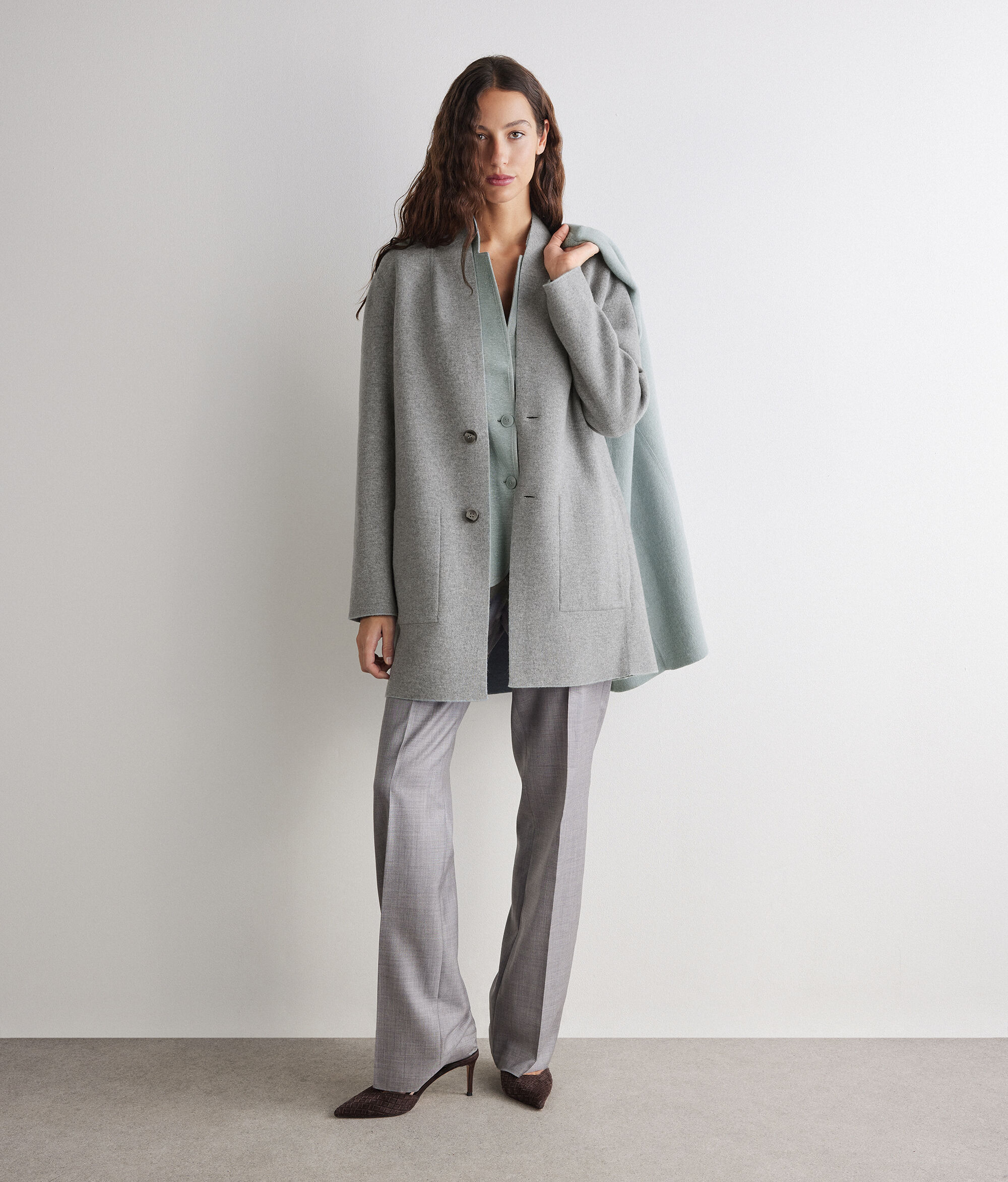 Reversible coat with buttons in Ultrasoft Cashmere
