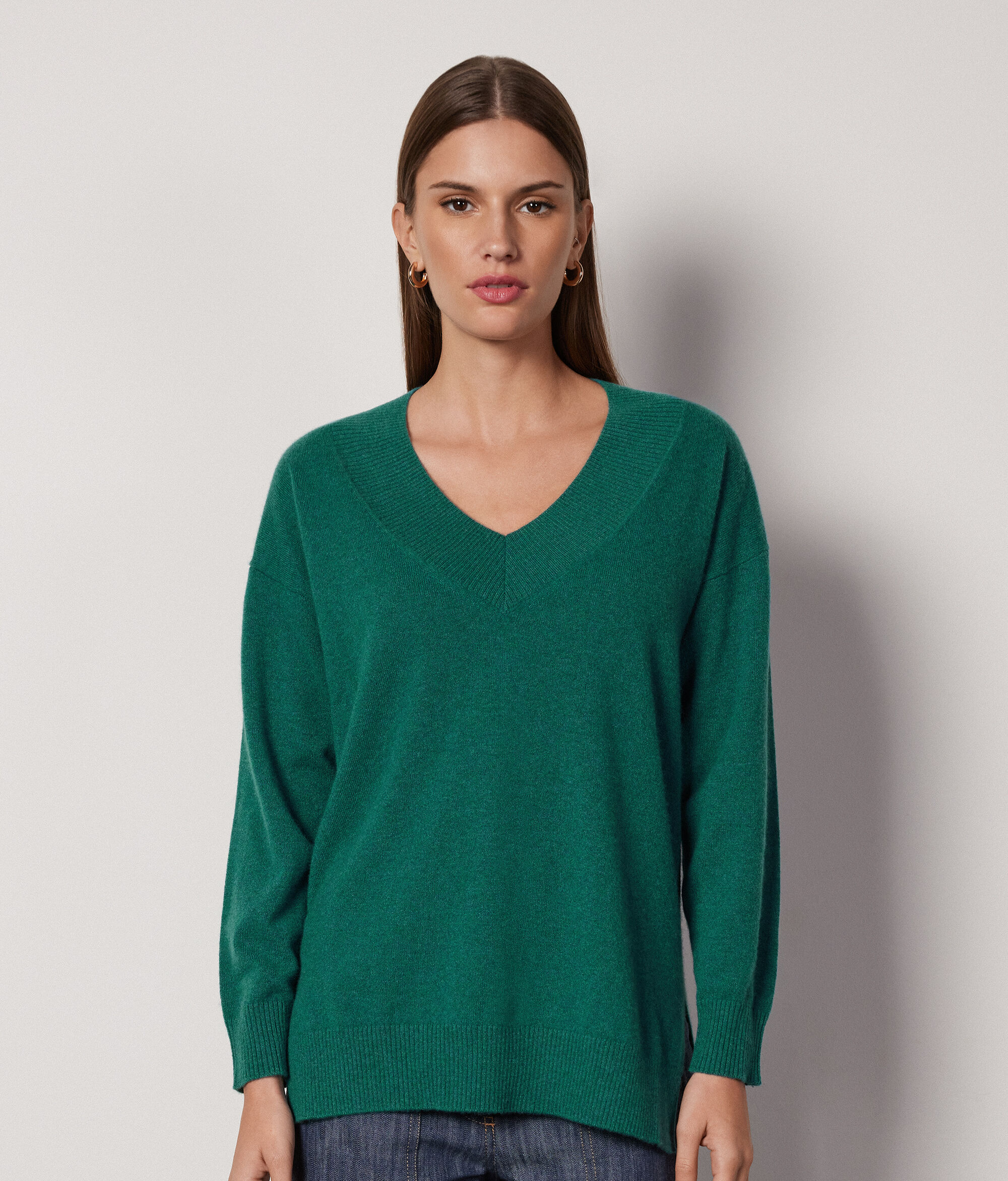 Maxi-Pullover aus Kaschmir Ultrasoft mit V-Ausschnitt