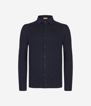 Long-Sleeved Shirt in Cotton and Silk Piqué