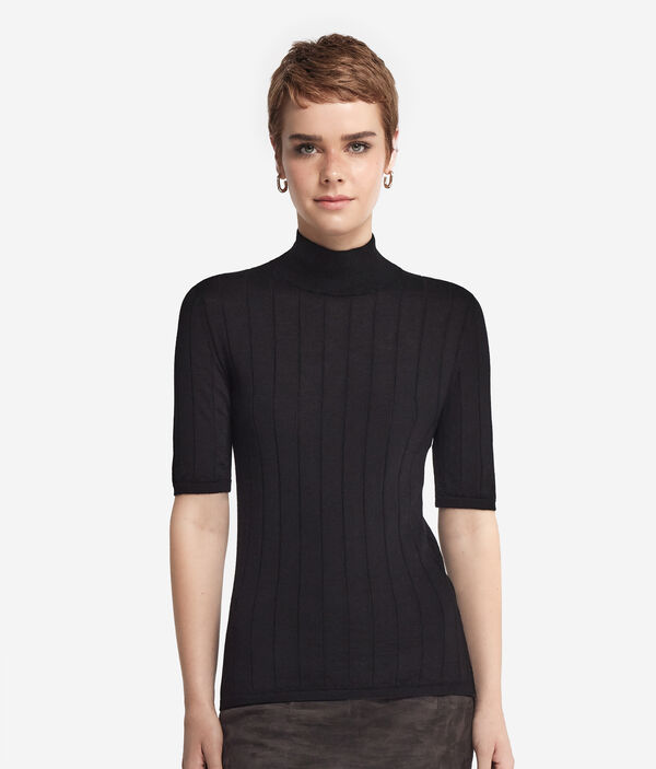 Джемпер с коротким рукавом из ультратонкого кашемира в рубчик