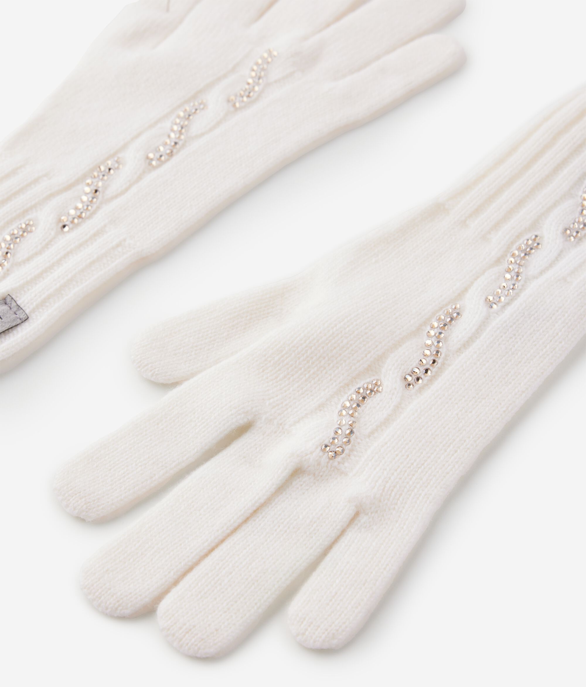 Handschuhe aus Kaschmir Ultrasoft mit Zopfmuster und Strass