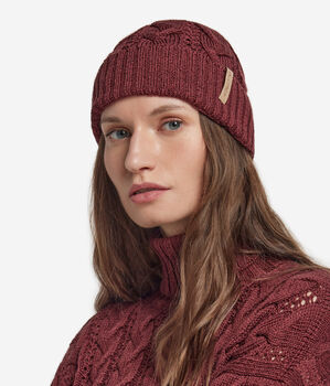 Mütze aus Wolle mit Lamé-Garn mit Zopfmuster