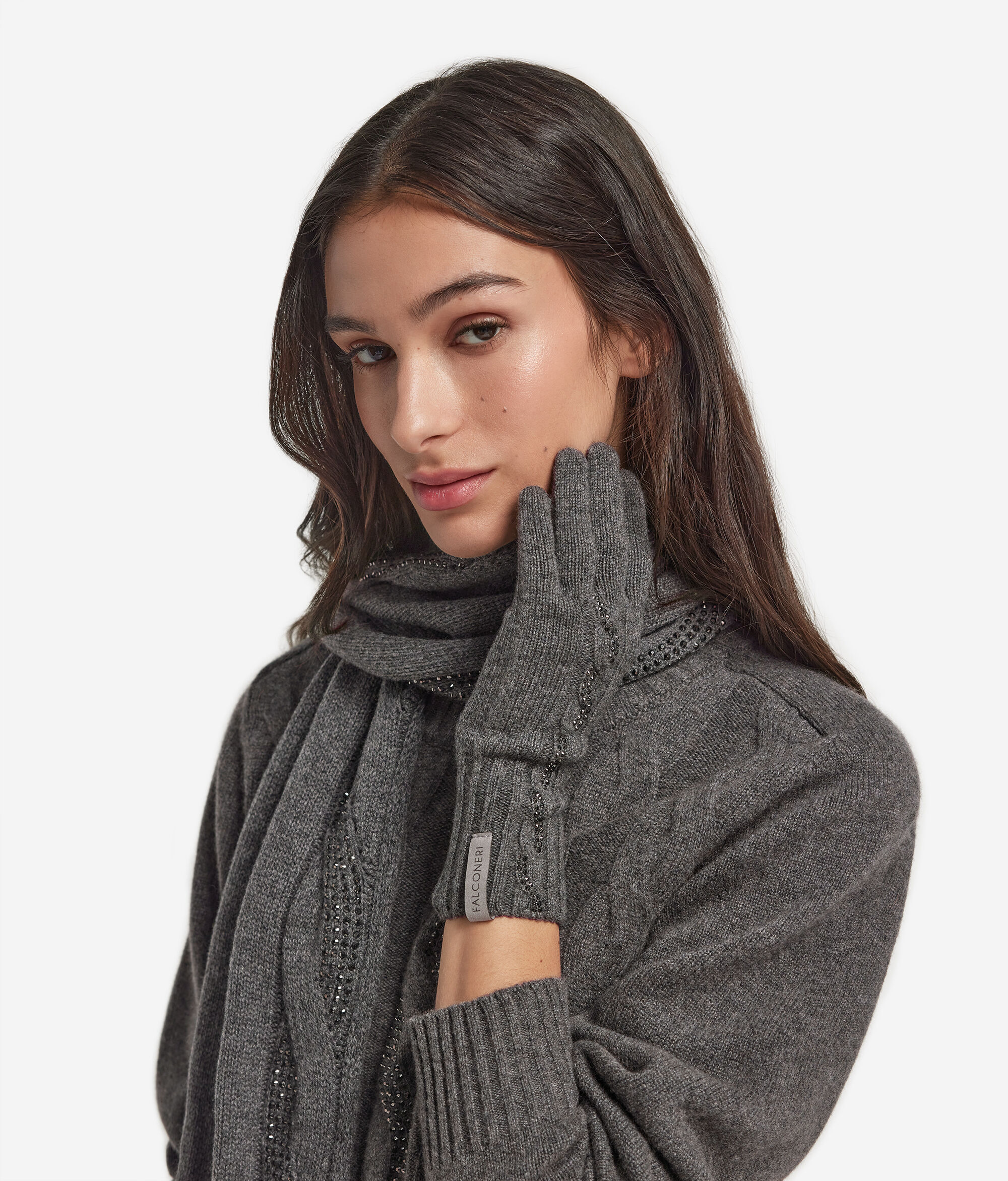 Ultrasoft Cashmere Cable Knit and Rhinestone Gloves