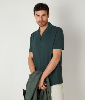 Camicia Maniche Corte in Jersey Piquet Cotone e Seta