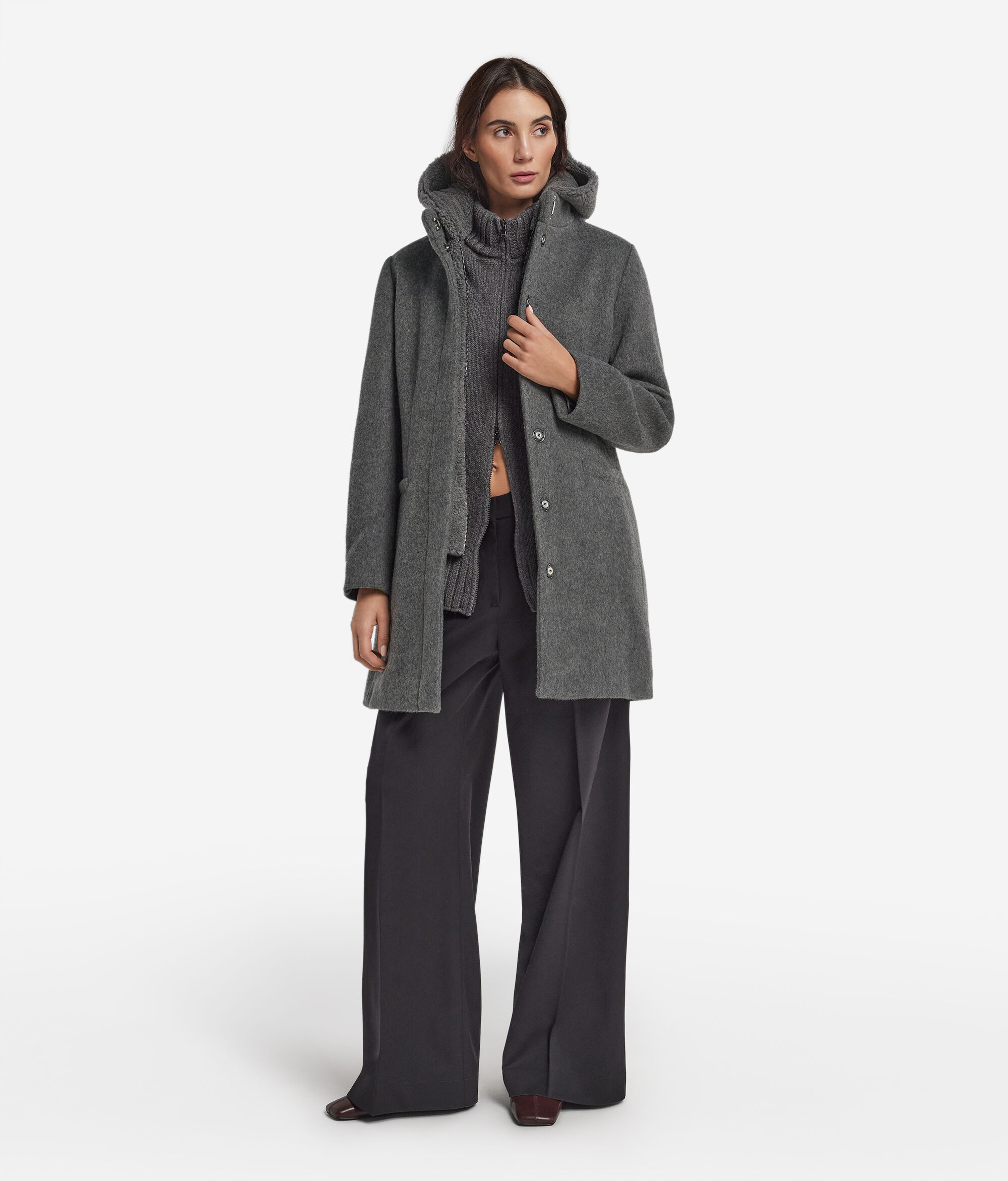 Cashmere hooded coat