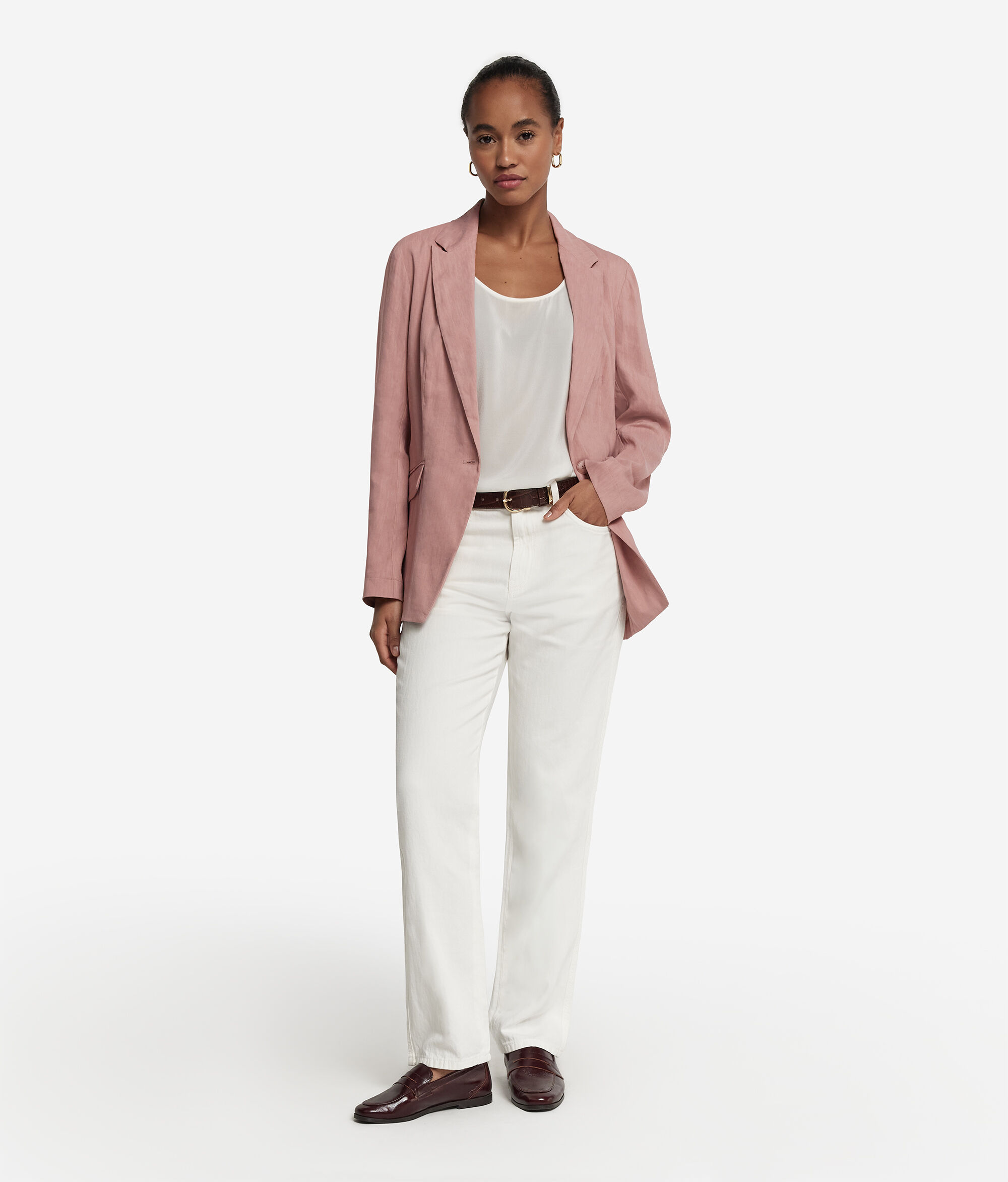 Einreihiger Blazer aus Leinen und Viskose