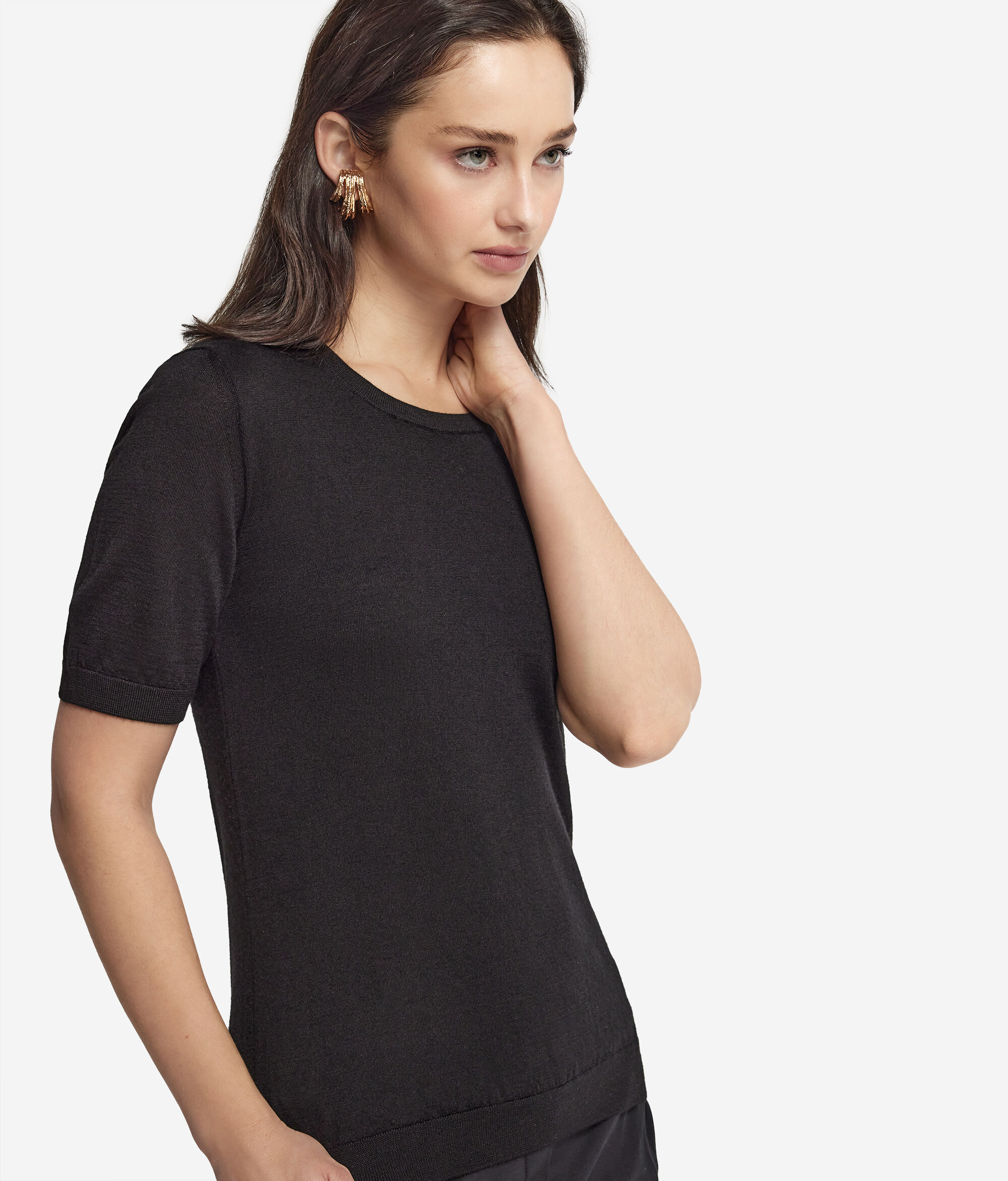 Short-Sleeved Round-Neck Ultrafine Cashmere Top