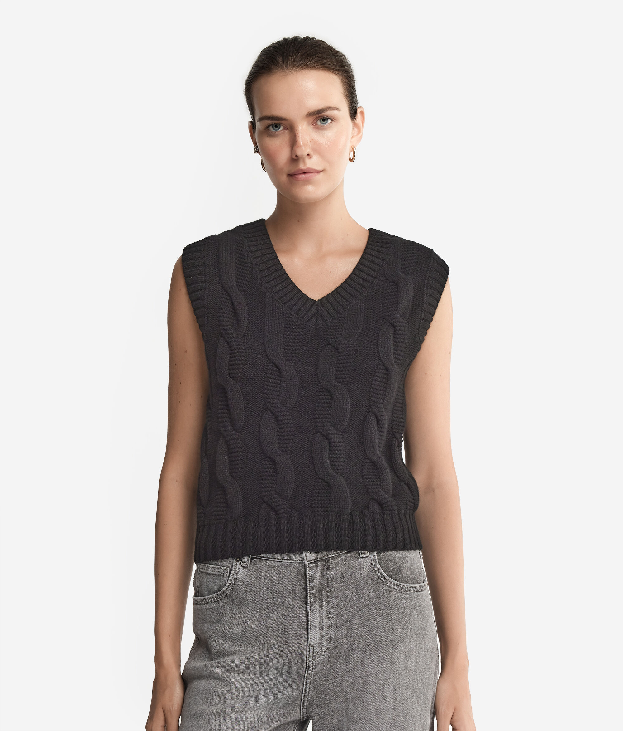 Gilet con trama a Trecce in Cashmere Ultrasoft