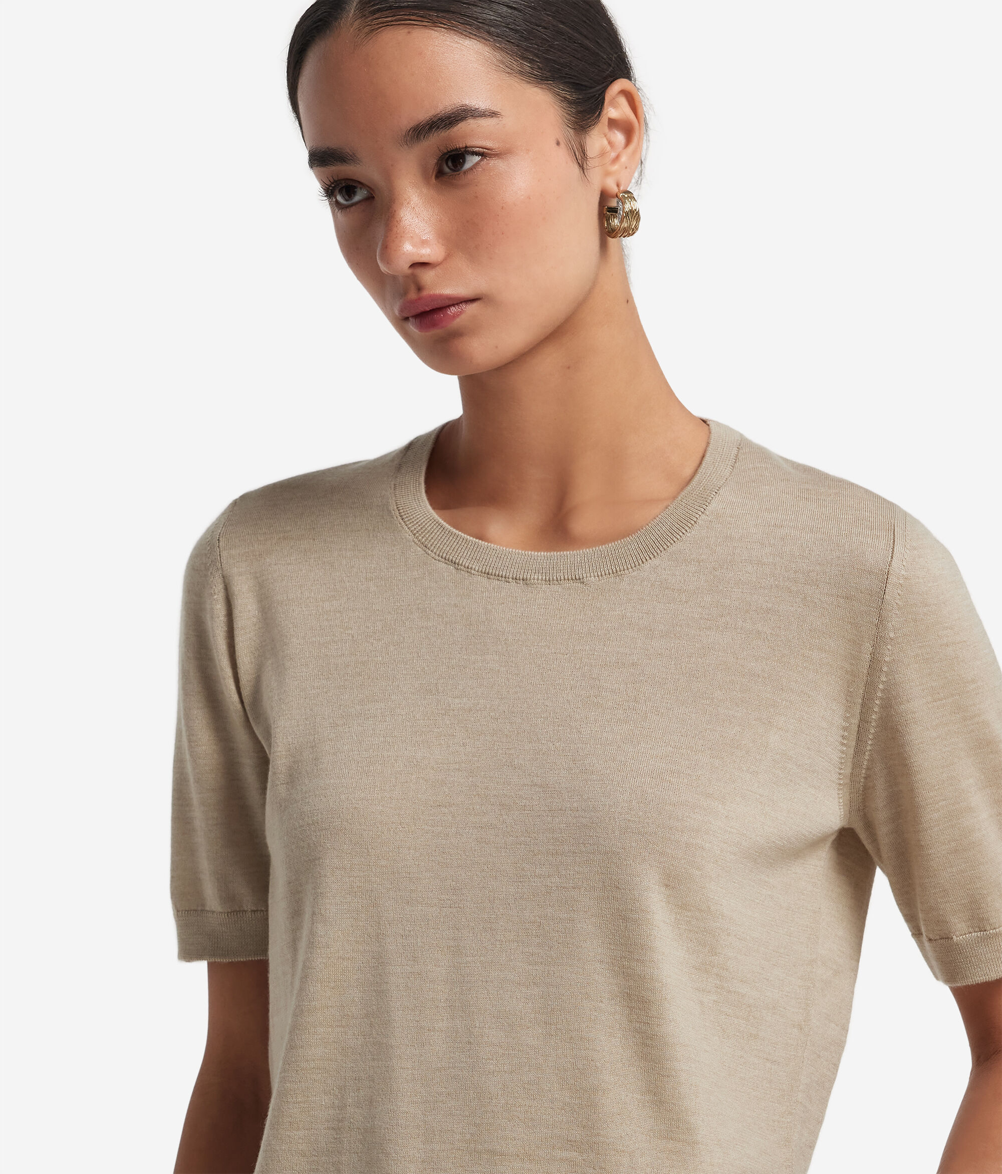 Short-Sleeved Round-Neck Ultrafine Cashmere Top