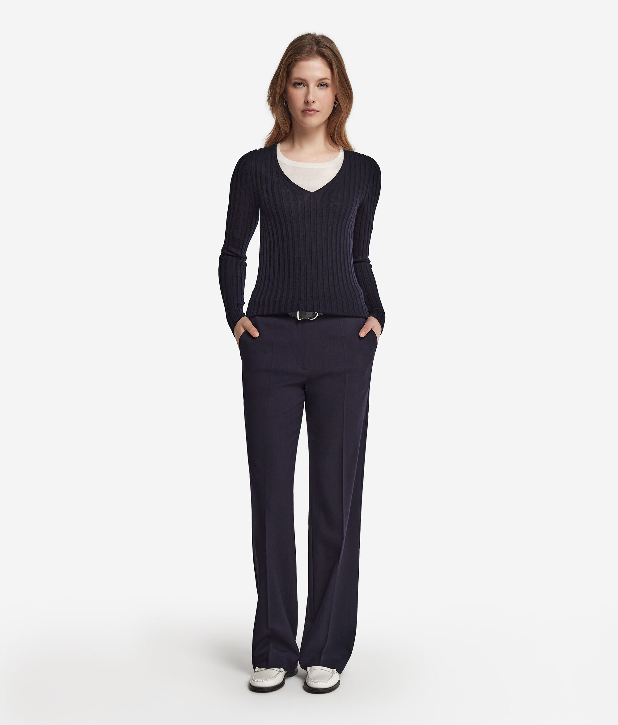 Maglia Scollo a V in Cashmere Ultrafine a costine