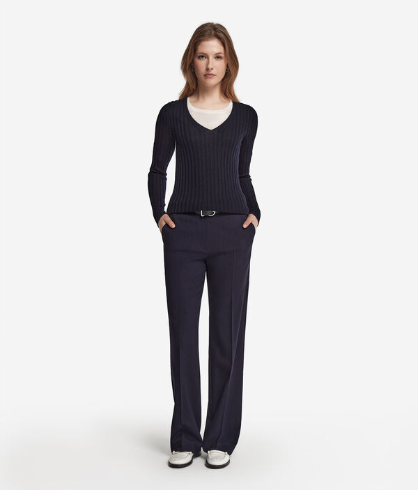 Ribbed Ultrafine Cashmere V-Neck Jumper