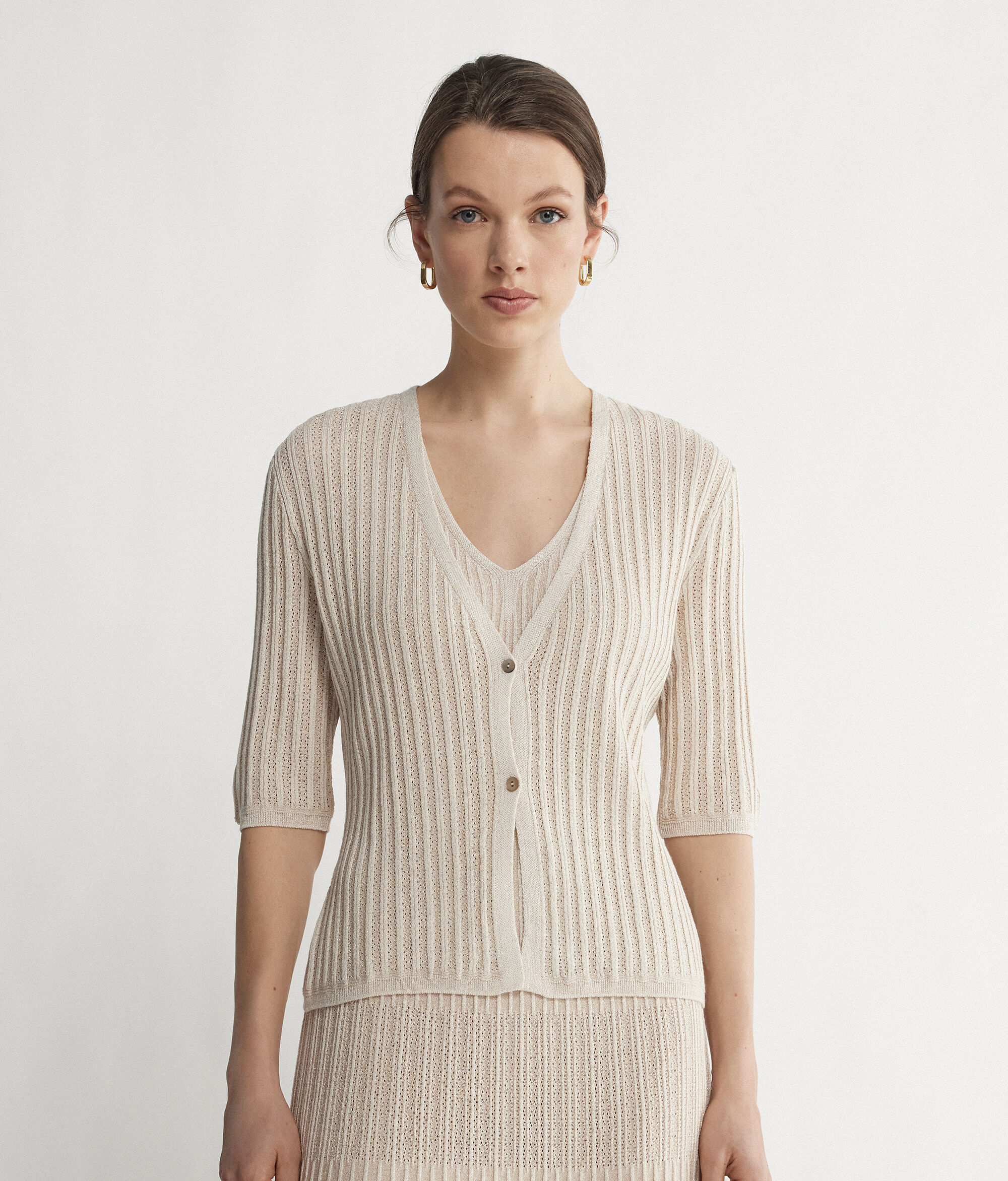 Half-Sleeve V-Neck Shrug