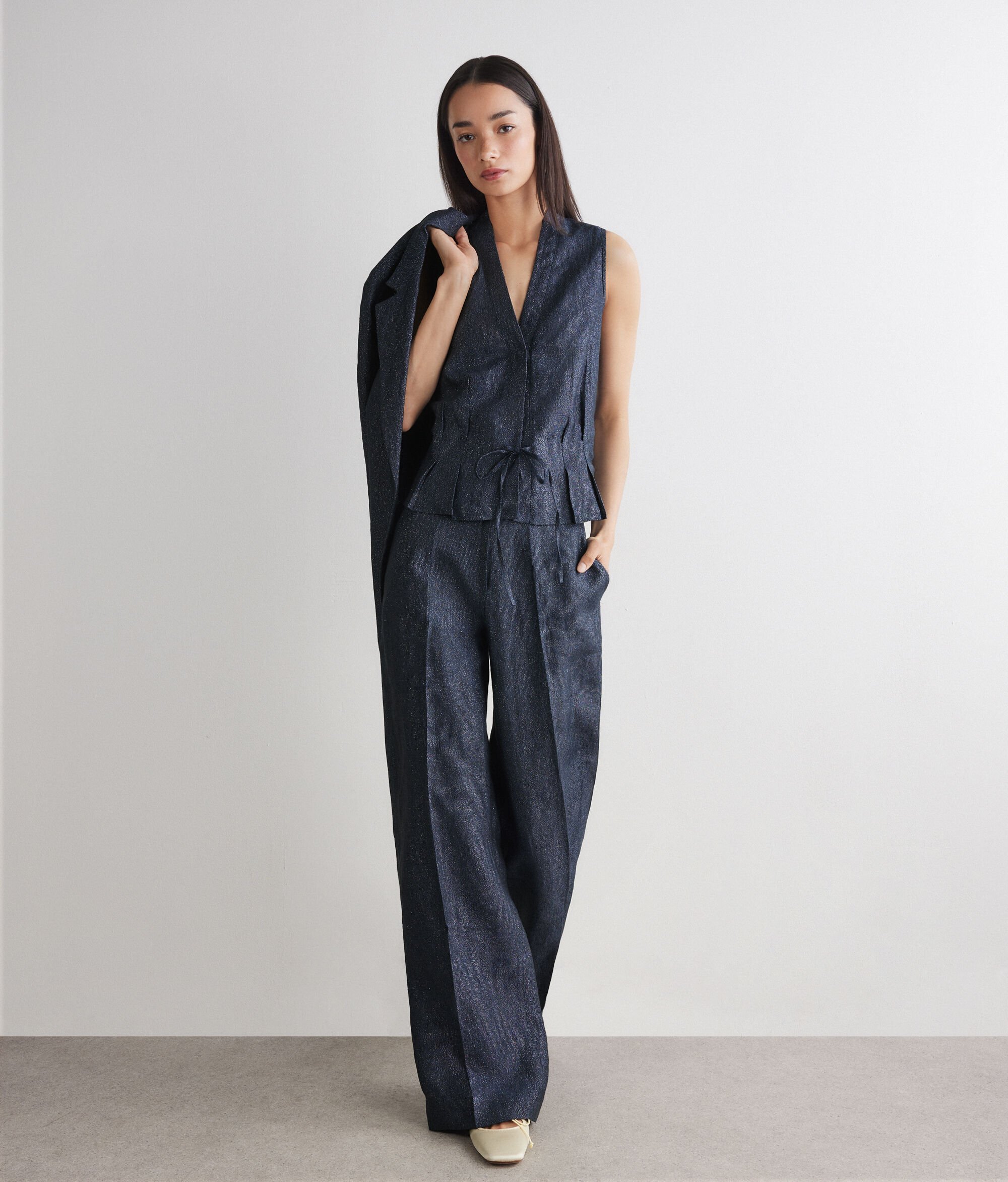 Gilet sans manches en lin avec lamé