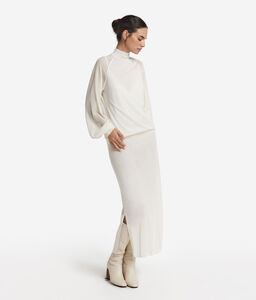 Blusa in Cashmere Ultrafine con inserto in seta - WHITE