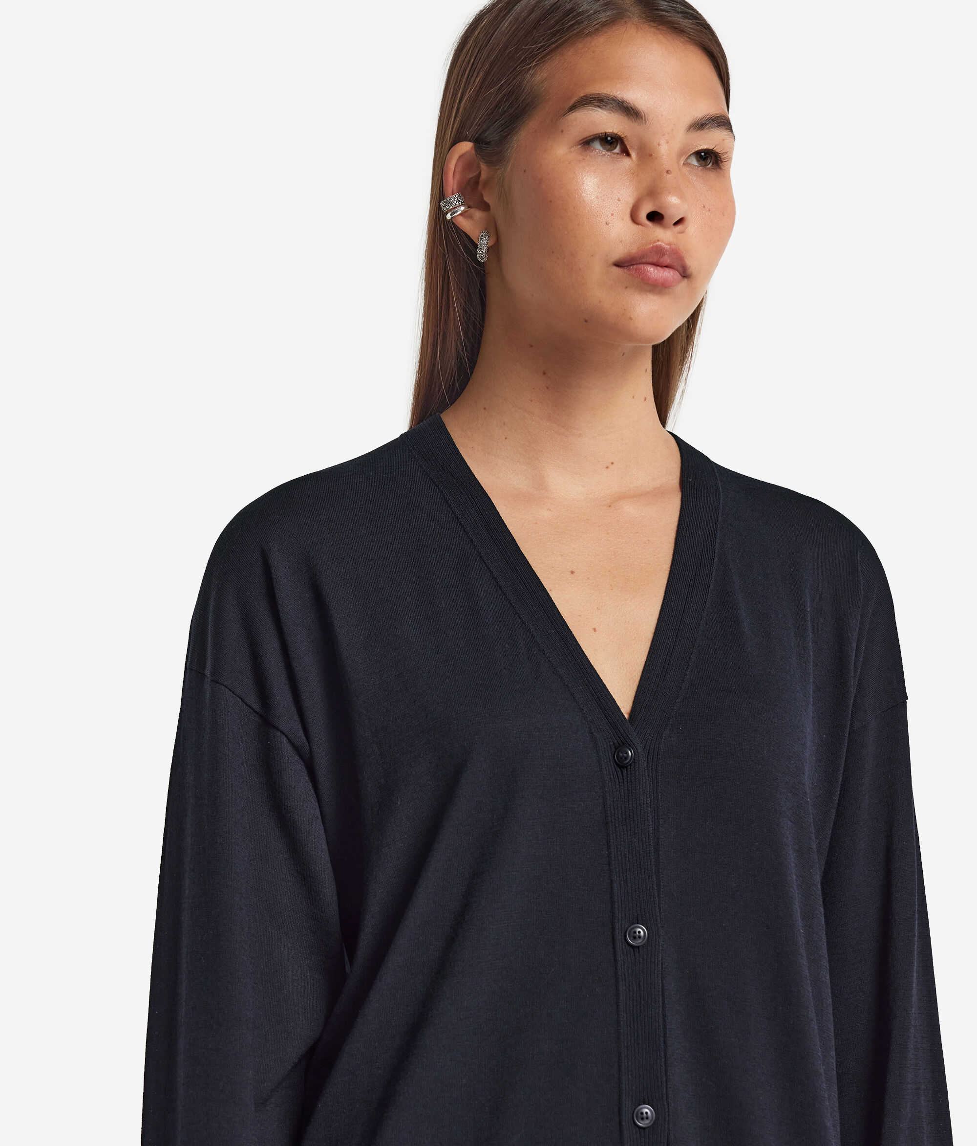 Long-Sleeve Silk Cotton Blend Cardigan