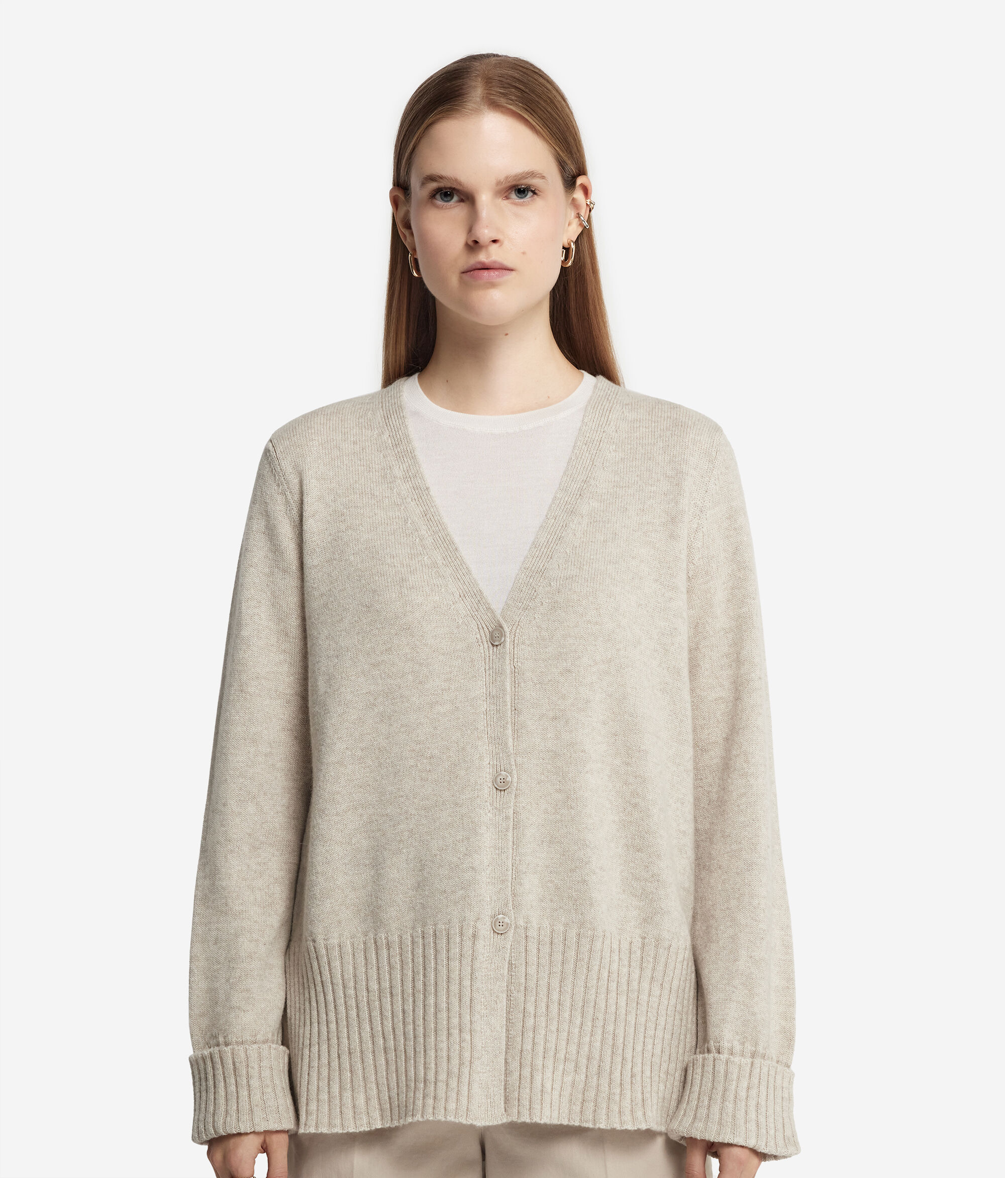 Cárdigan con cuello de pico de cashmere ultrasoft