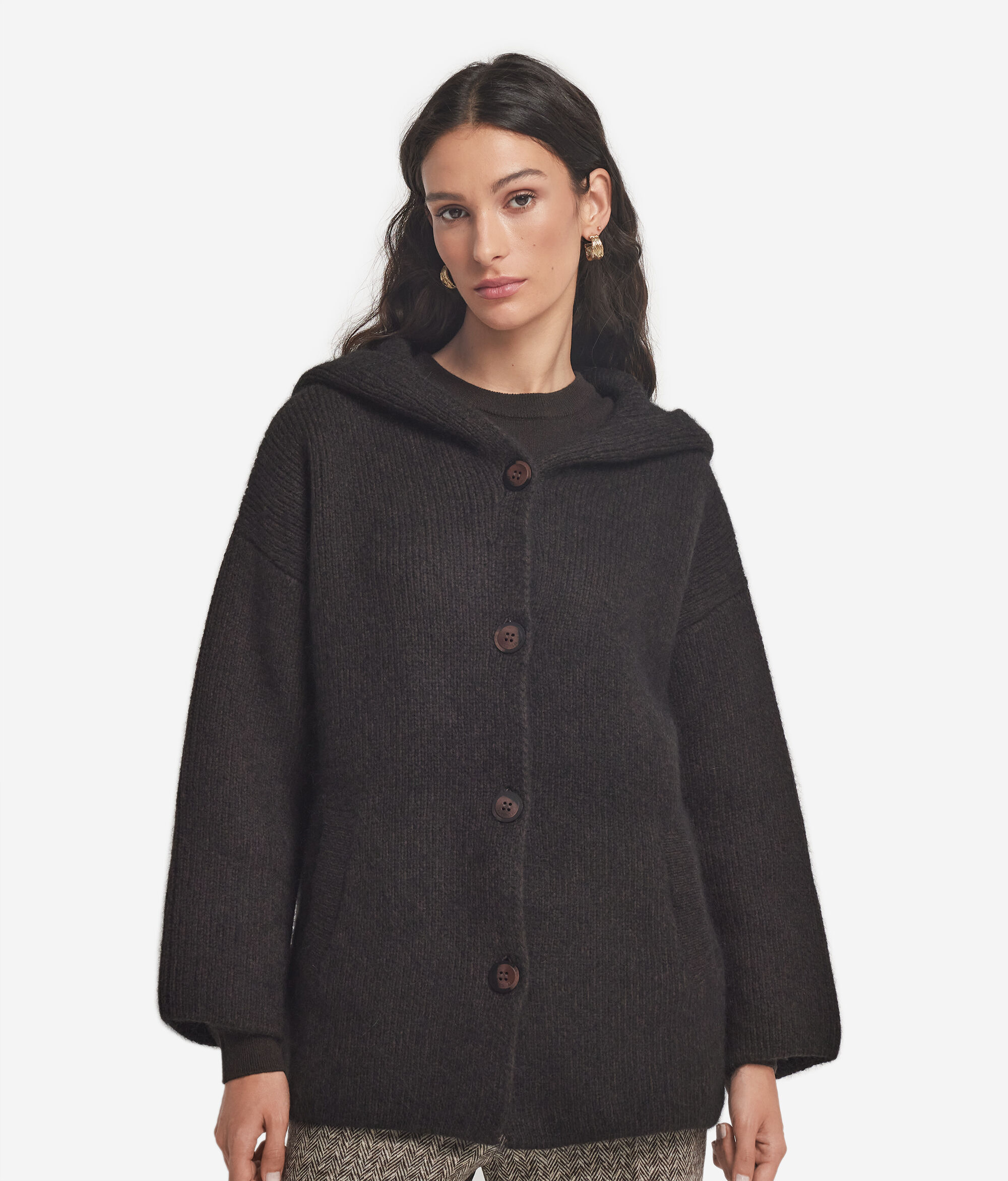 Пальто с капюшоном из шерсти альпака