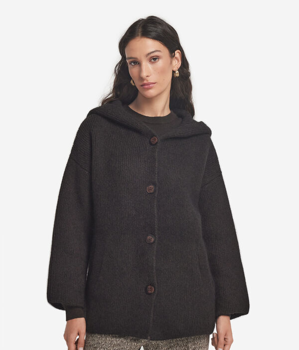 Пальто с капюшоном из шерсти альпака