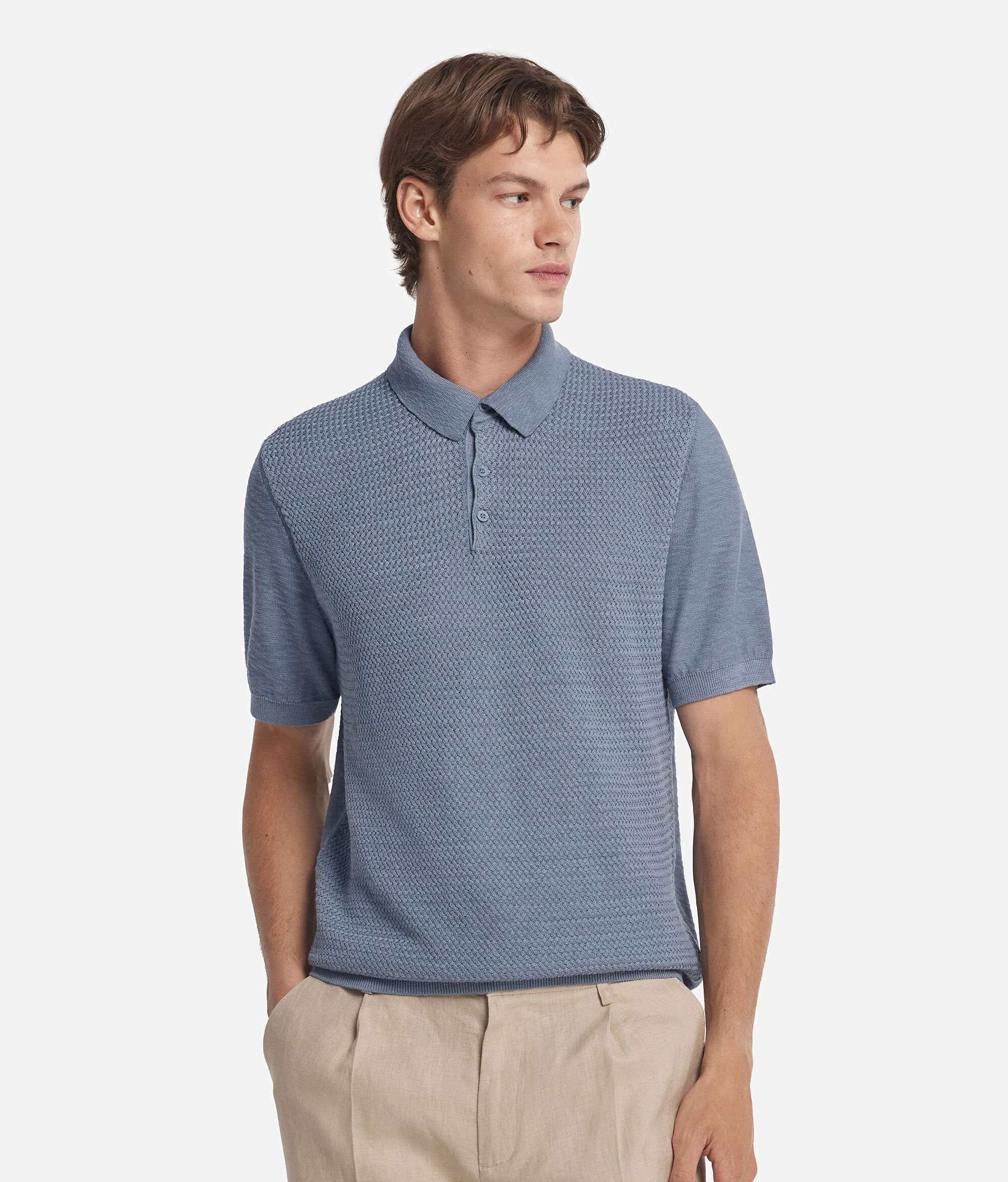 Basketweave Stitch Short-Sleeved Polo Shirt