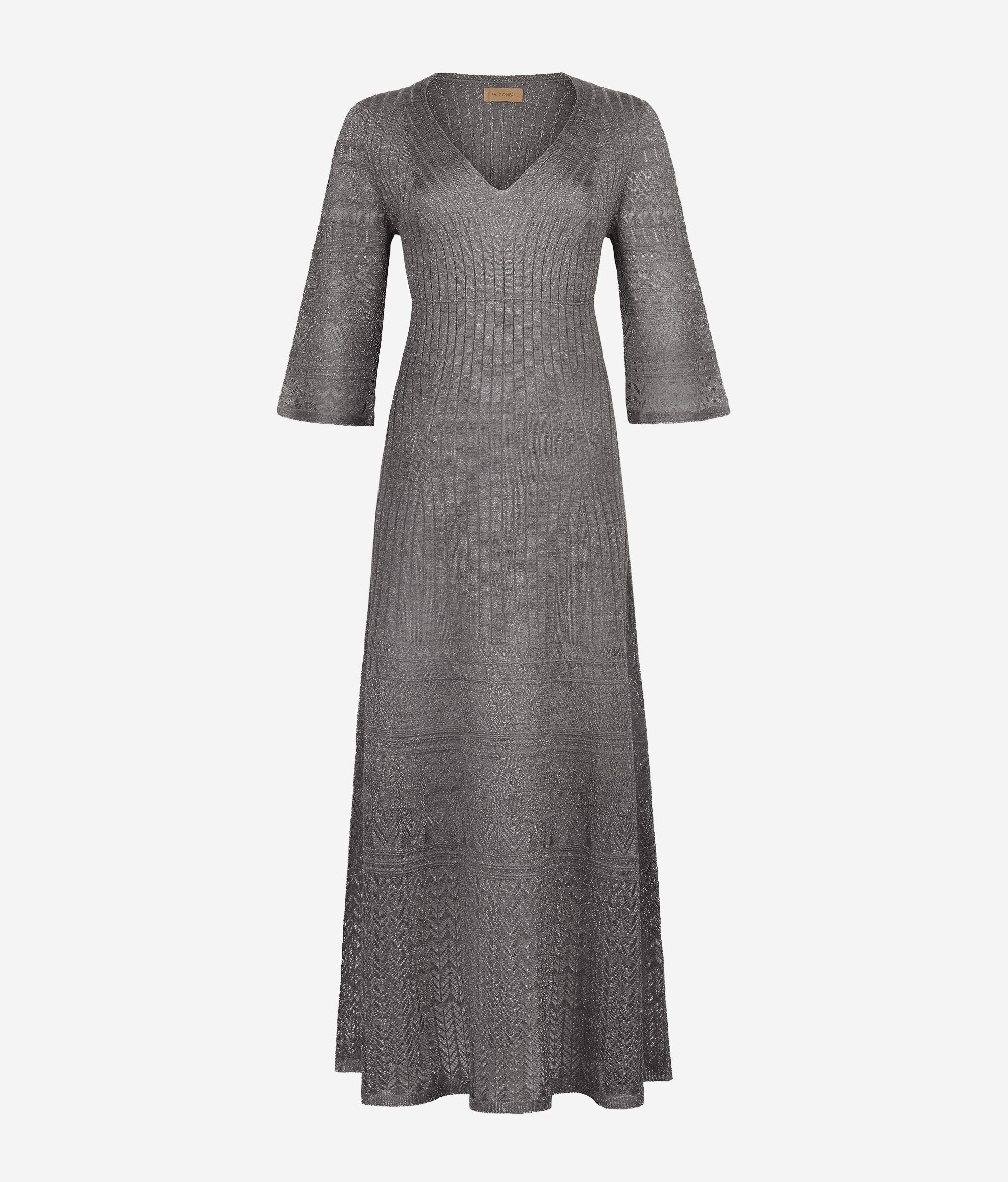 Rippkleid mit Lochmuster und Lamé-Garn