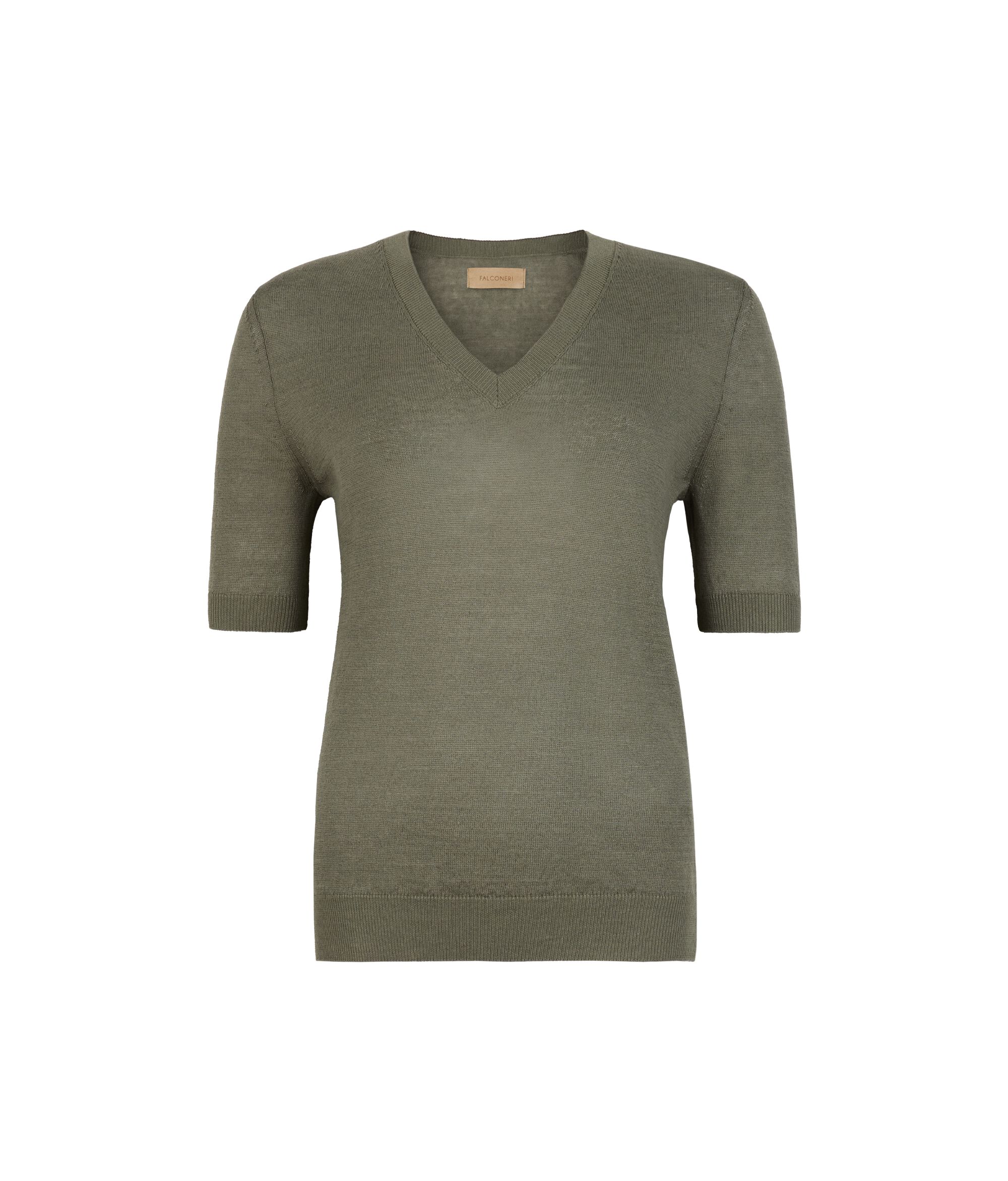 T-shirt με Λαιμόκοψη V από Λινό και Βαμβάκι