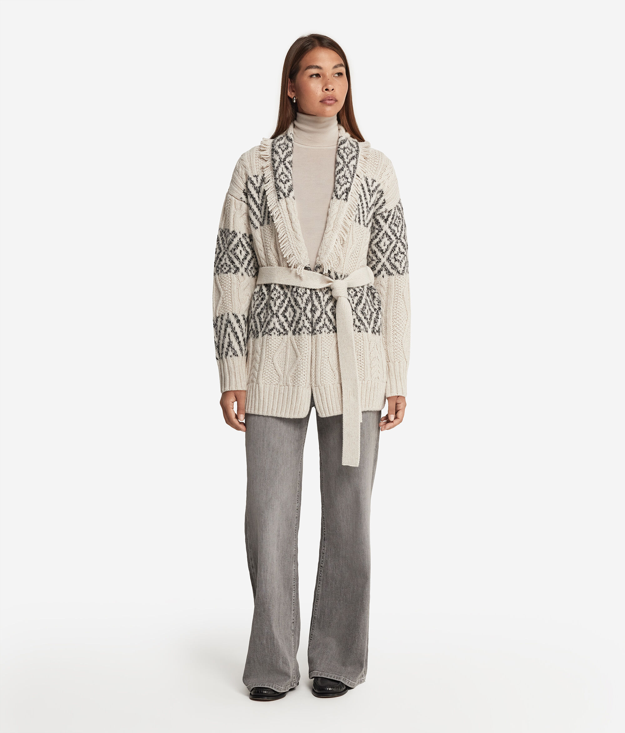 Cardigan mit Zopfmuster und Jacquardverarbeitung aus Kaschmir Ultrasoft