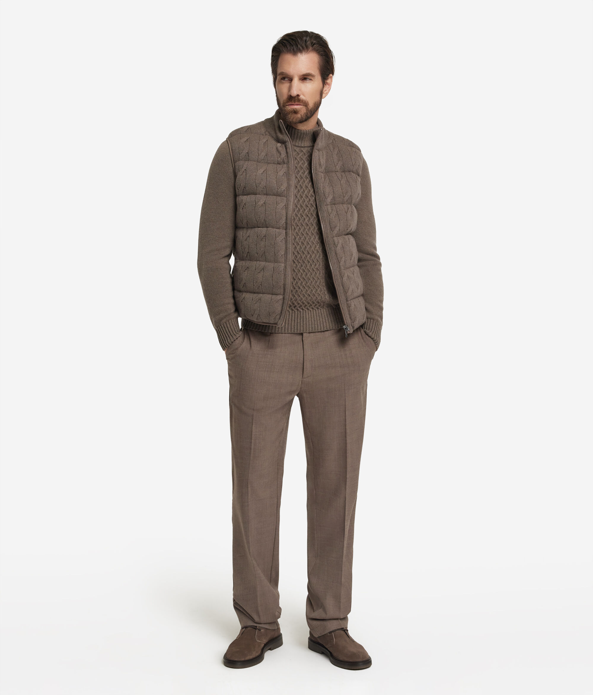 Ultrasoft Cashmere cable knit reversible down vest