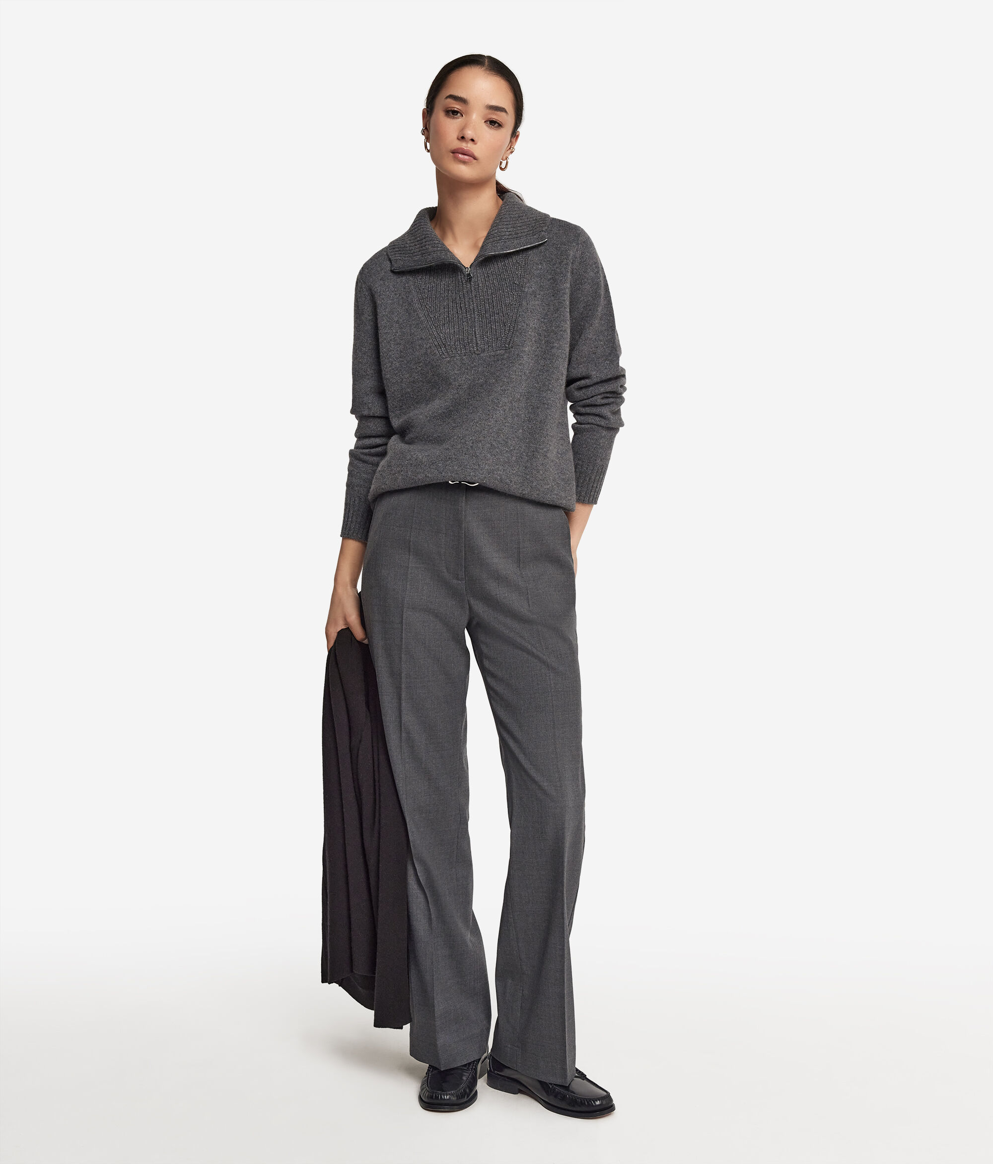 Ultrasoft Cashmere High-Neck Collar Jersey with Zip
