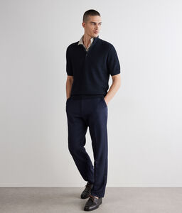 Polo punto mosso in cotone e lino - BLUE